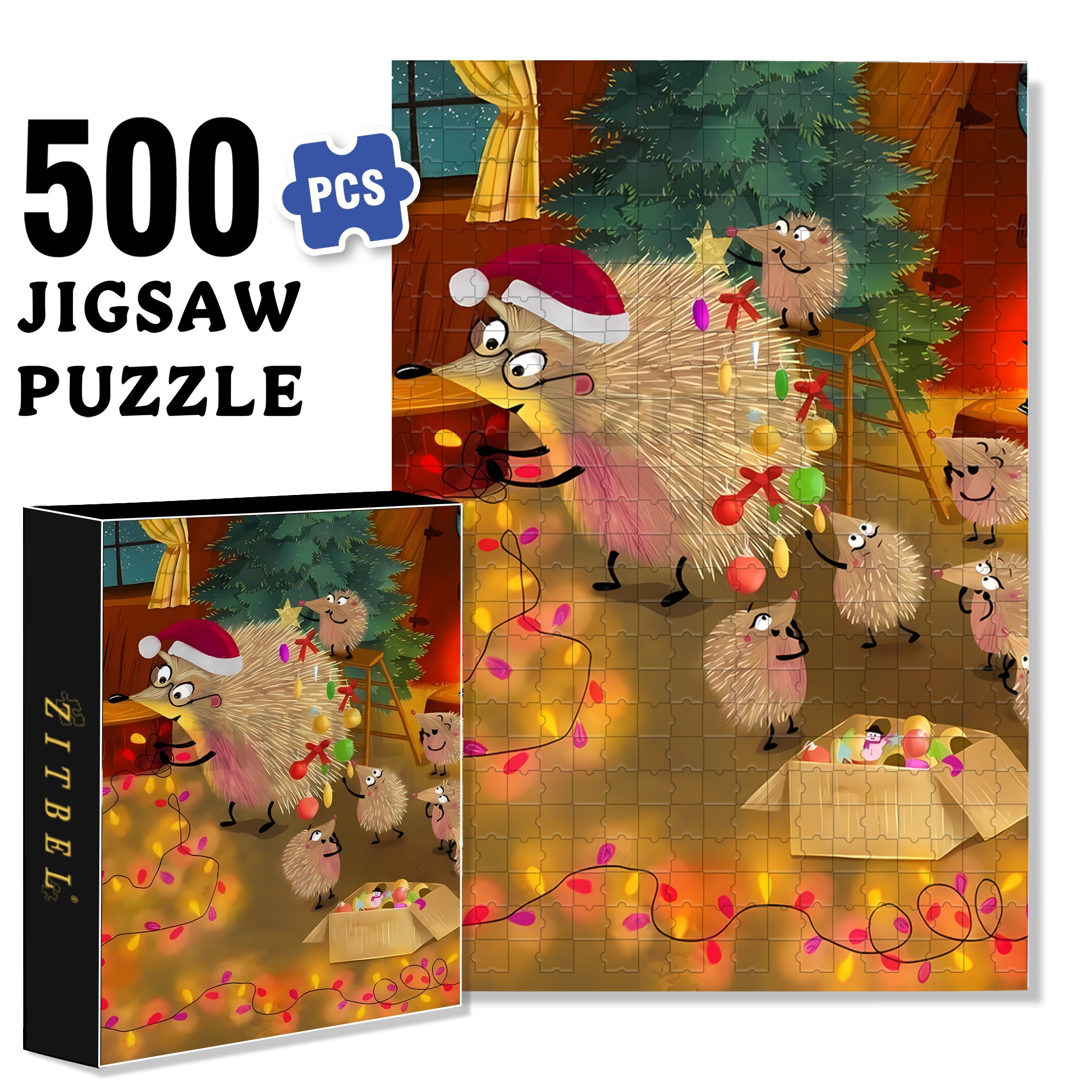 Christmas Lights 500pcs/1000pcs Jigsaw Puzzle, Scratch-Resistant, Interactive Family Game & Brain-Boosting DIY Decor, Perfect for Halloween, Christmas & New Year Gifts, Family Puzzle Game