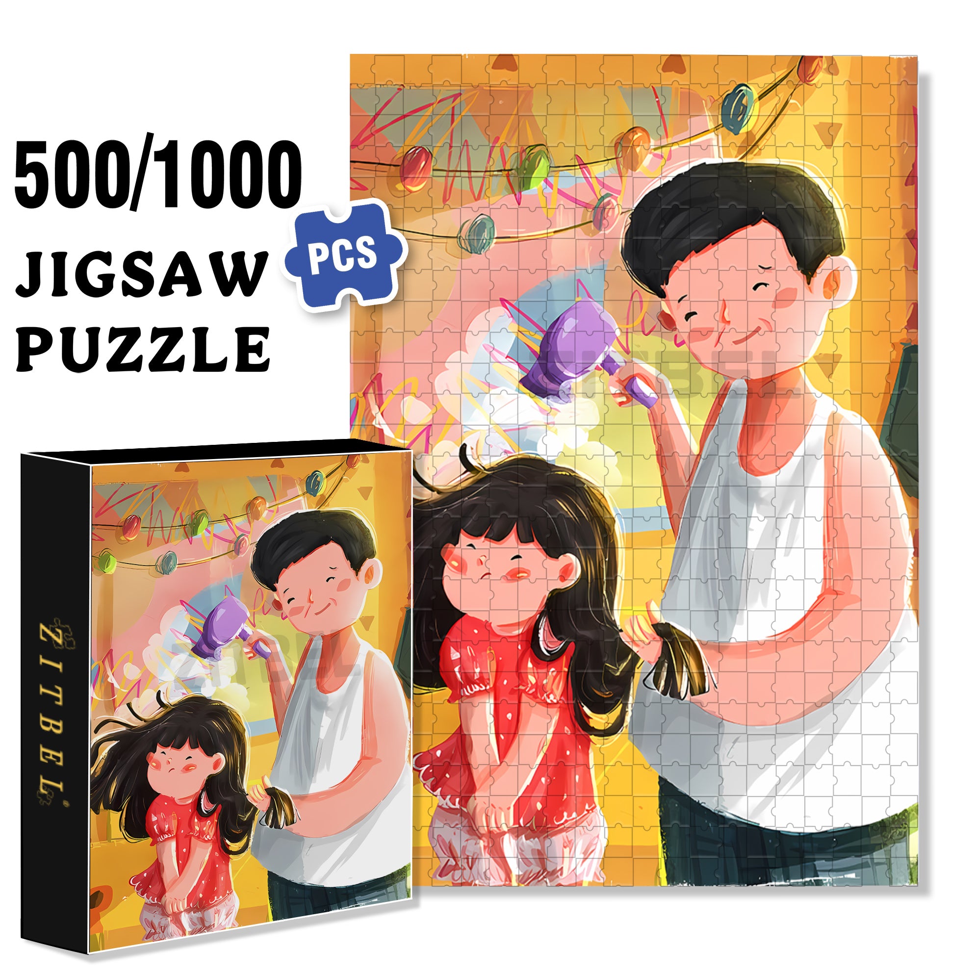 Dad's Tenderness 500pcs/1000pcs Jigsaw Puzzle, Scratch-Resistant, Interactive Family Game & Brain-Boosting DIY Decor, Perfect for Halloween, Christmas & New Year Gifts, Family Puzzle Game