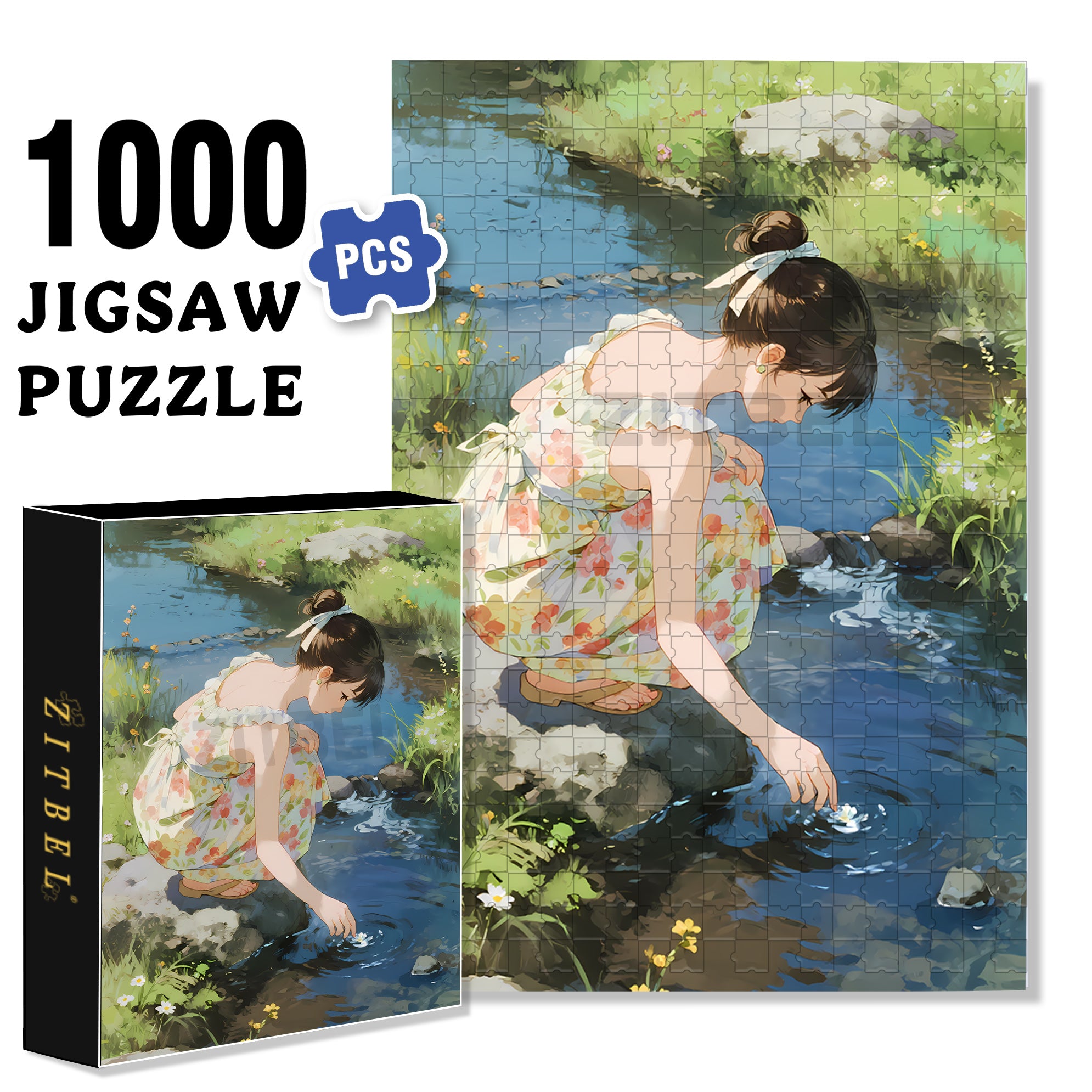 Falling Flowers And Flowing Water 500pcs/1000pcs Jigsaw Puzzle, Scratch-Resistant, Interactive Family Game & Brain-Boosting DIY Decor, Perfect for Halloween, Christmas & New Year Gifts, Family Puzzle Game