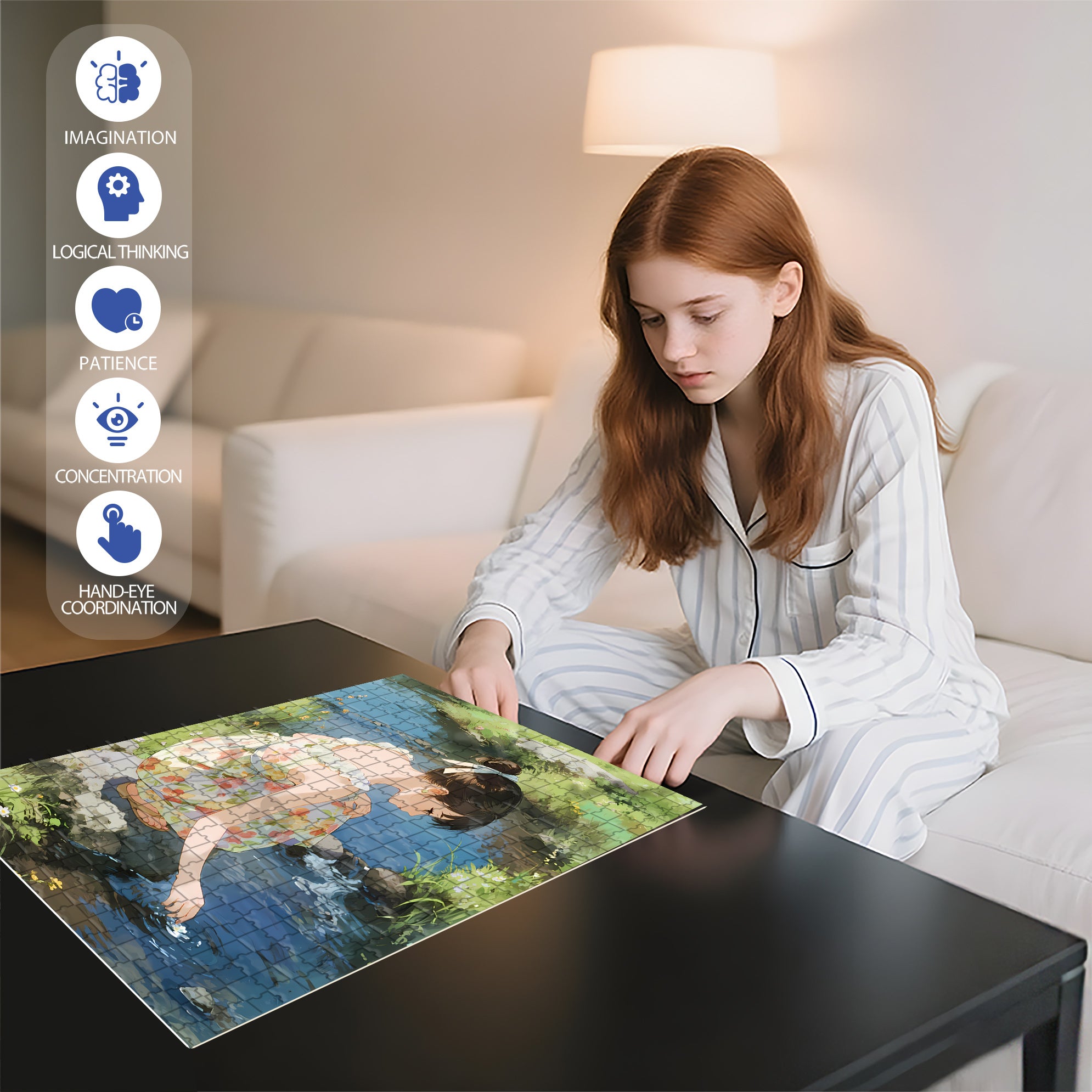 Falling Flowers And Flowing Water 500pcs/1000pcs Jigsaw Puzzle, Scratch-Resistant, Interactive Family Game & Brain-Boosting DIY Decor, Perfect for Halloween, Christmas & New Year Gifts, Family Puzzle Game