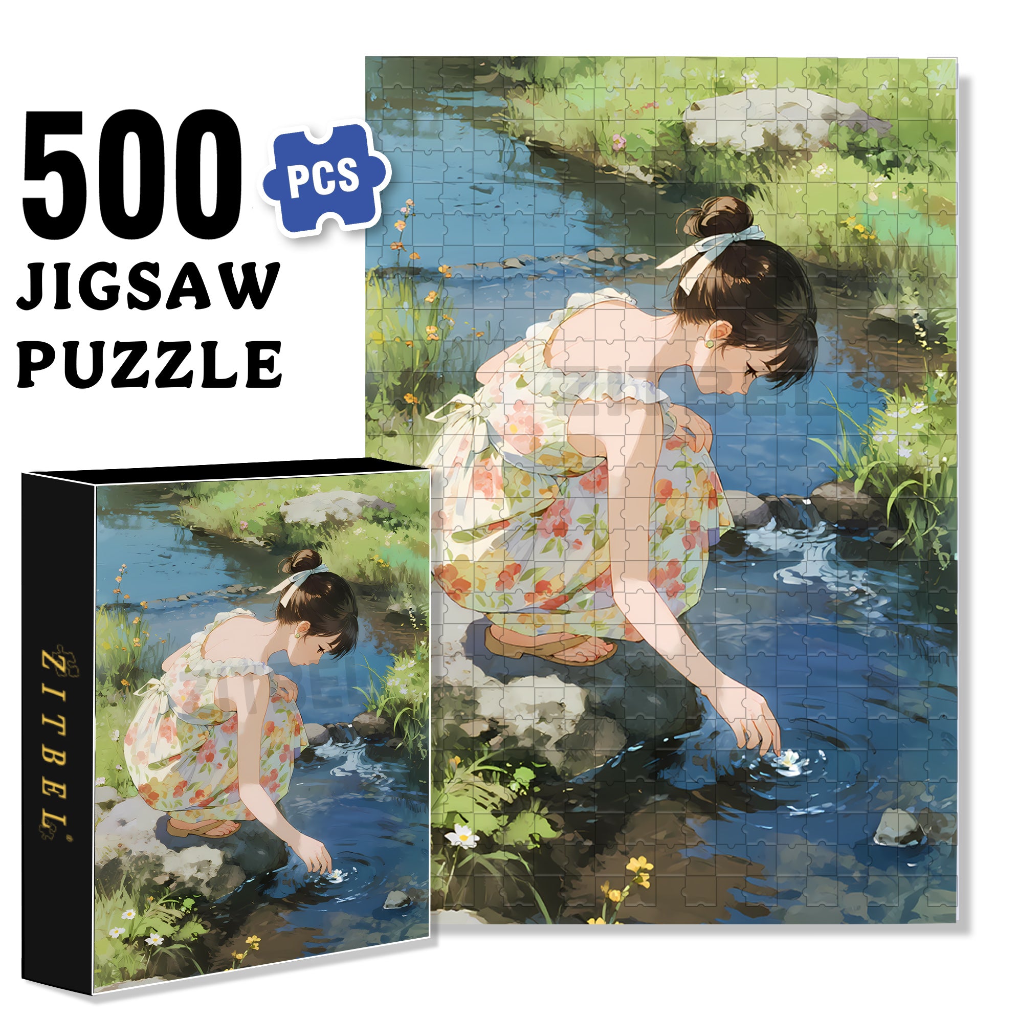 Falling Flowers And Flowing Water 500pcs/1000pcs Jigsaw Puzzle, Scratch-Resistant, Interactive Family Game & Brain-Boosting DIY Decor, Perfect for Halloween, Christmas & New Year Gifts, Family Puzzle Game