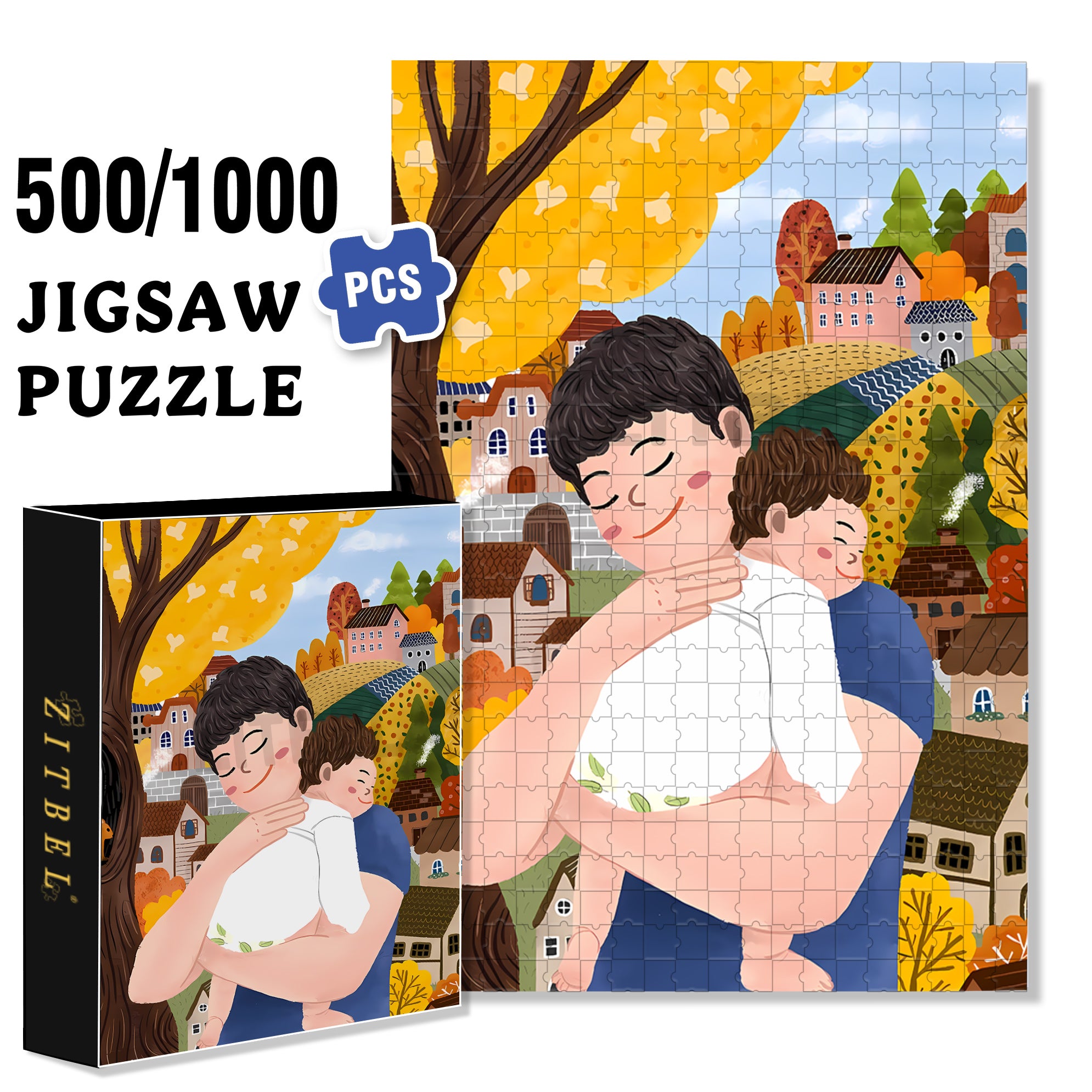 Father And Son 500pcs/1000pcs Jigsaw Puzzle, Scratch-Resistant, Interactive Family Game & Brain-Boosting DIY Decor, Perfect for Halloween, Christmas & New Year Gifts, Family Puzzle Game