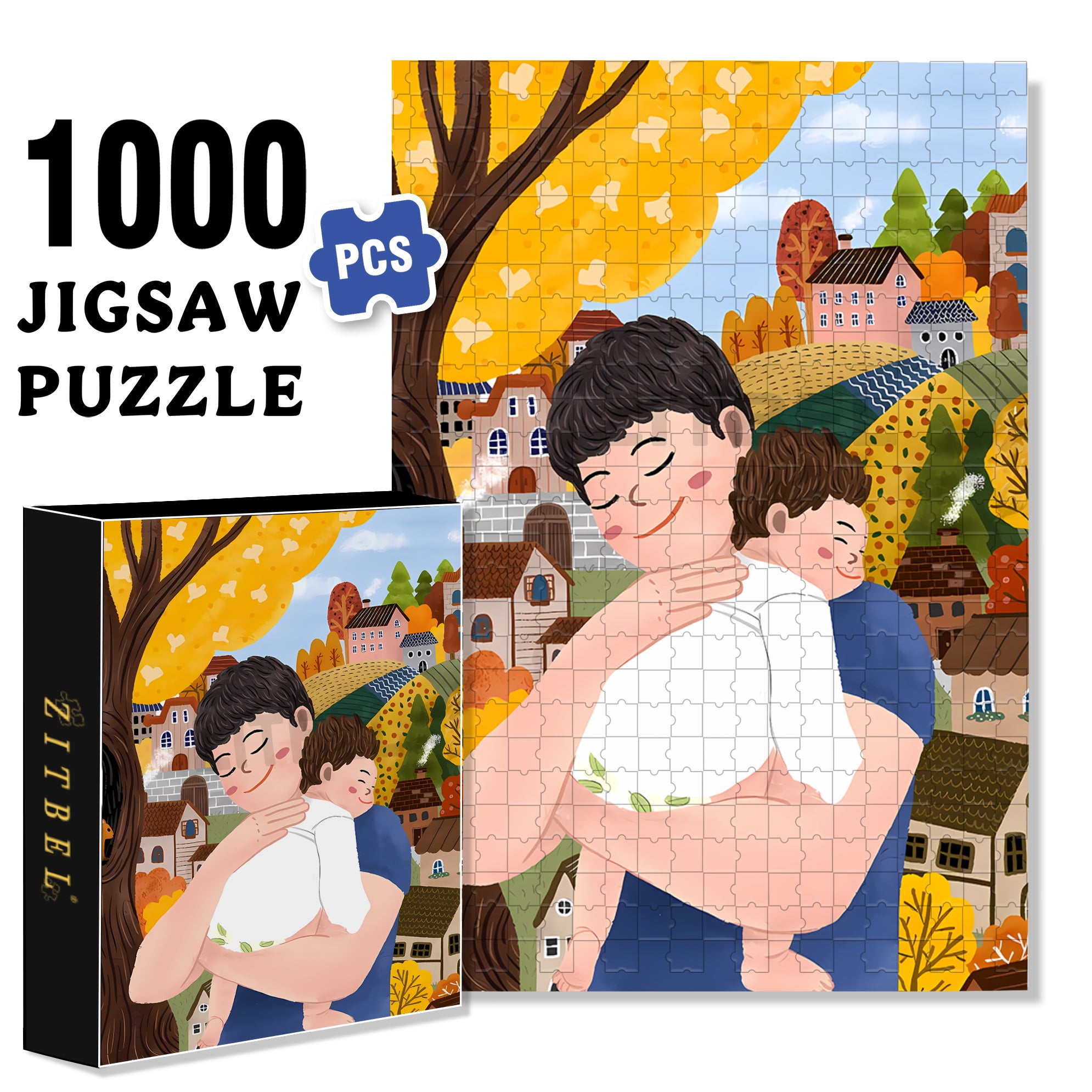 Father And Son 500pcs/1000pcs Jigsaw Puzzle, Scratch-Resistant, Interactive Family Game & Brain-Boosting DIY Decor, Perfect for Halloween, Christmas & New Year Gifts, Family Puzzle Game