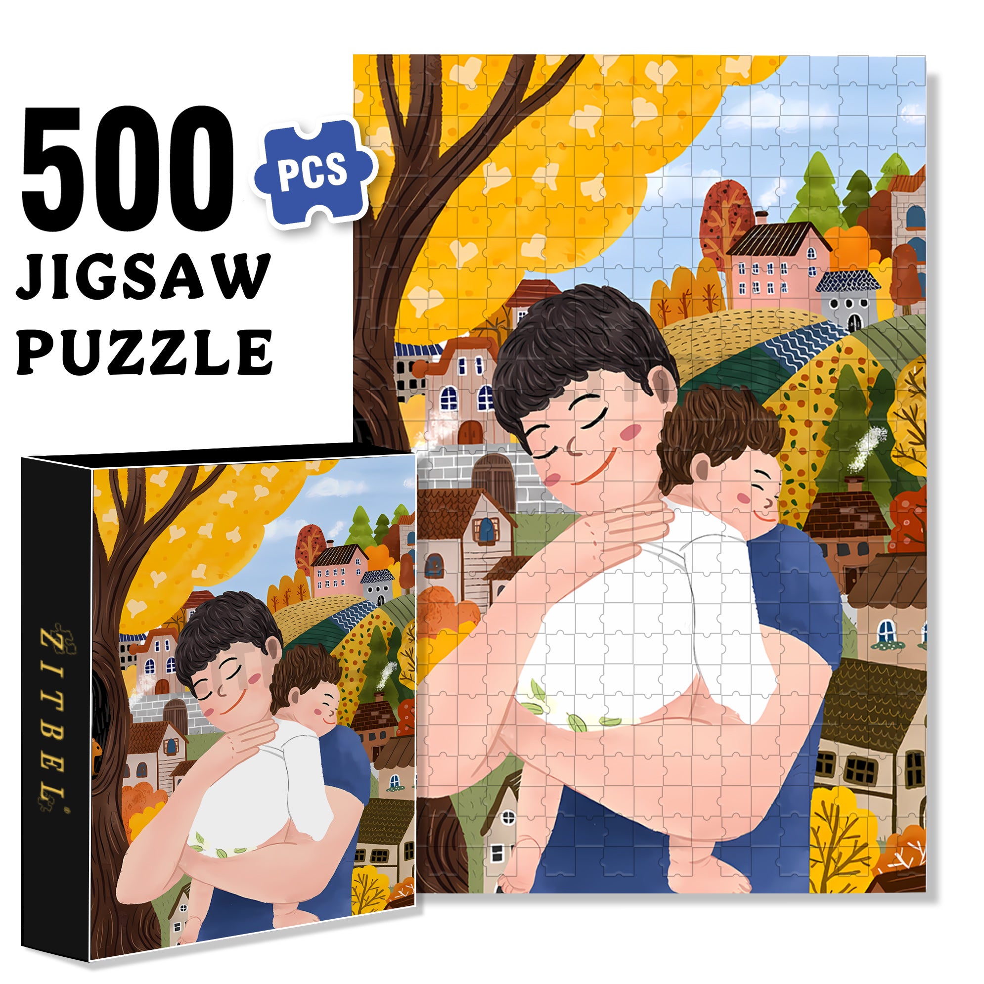 Father And Son 500pcs/1000pcs Jigsaw Puzzle, Scratch-Resistant, Interactive Family Game & Brain-Boosting DIY Decor, Perfect for Halloween, Christmas & New Year Gifts, Family Puzzle Game