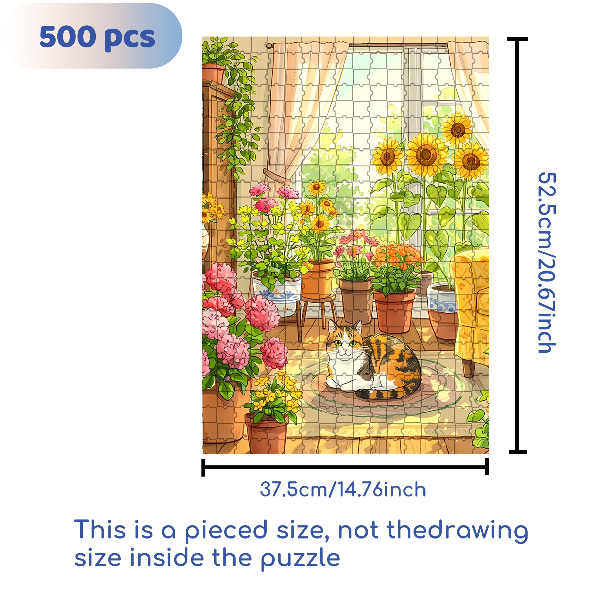 Flowers & Cat 500pcs/1000pcs Jigsaw Puzzle, Scratch-Resistant, Interactive Family Game & Brain-Boosting DIY Decor, Perfect for Halloween, Christmas & New Year Gifts, Family Puzzle Game