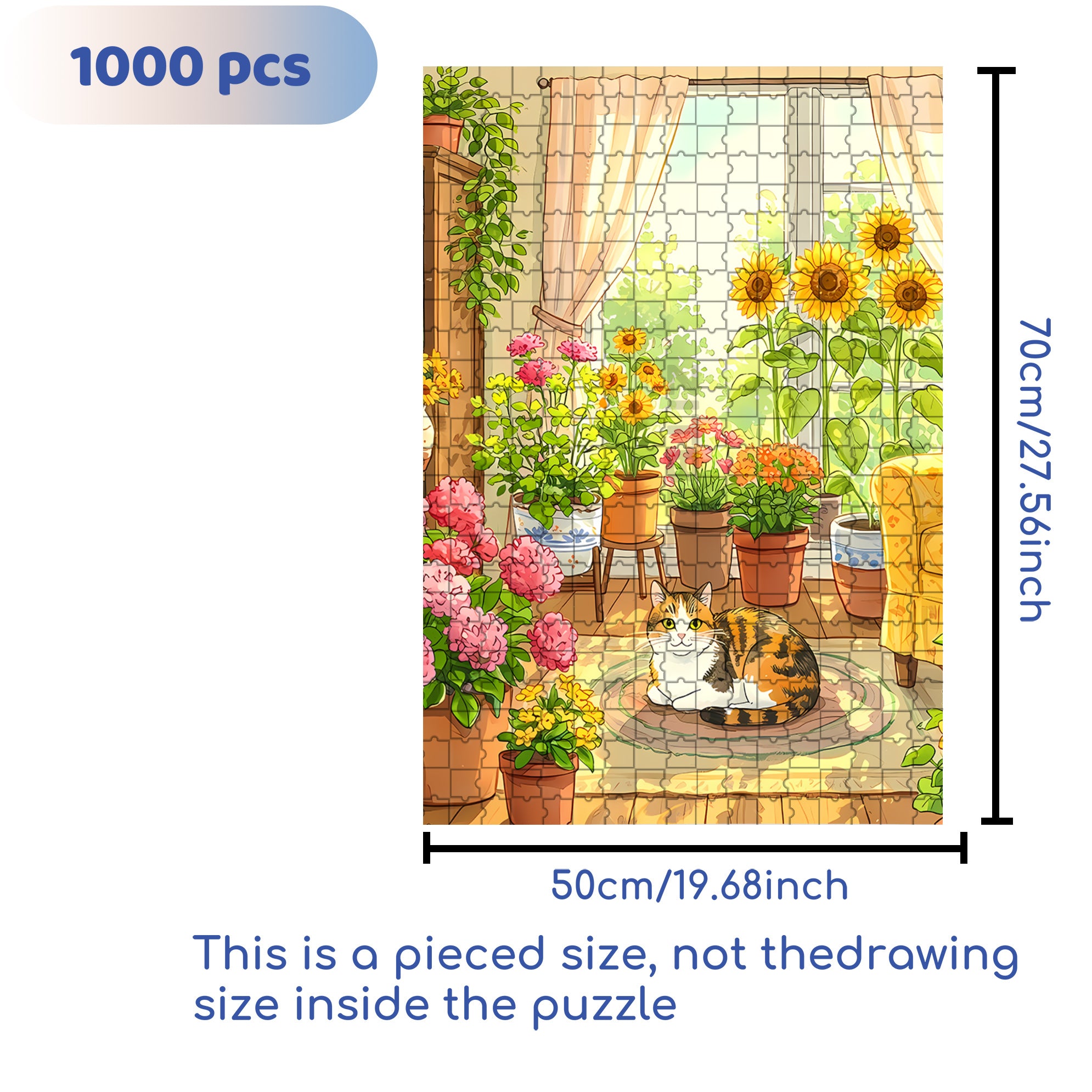 Flowers & Cat 500pcs/1000pcs Jigsaw Puzzle, Scratch-Resistant, Interactive Family Game & Brain-Boosting DIY Decor, Perfect for Halloween, Christmas & New Year Gifts, Family Puzzle Game