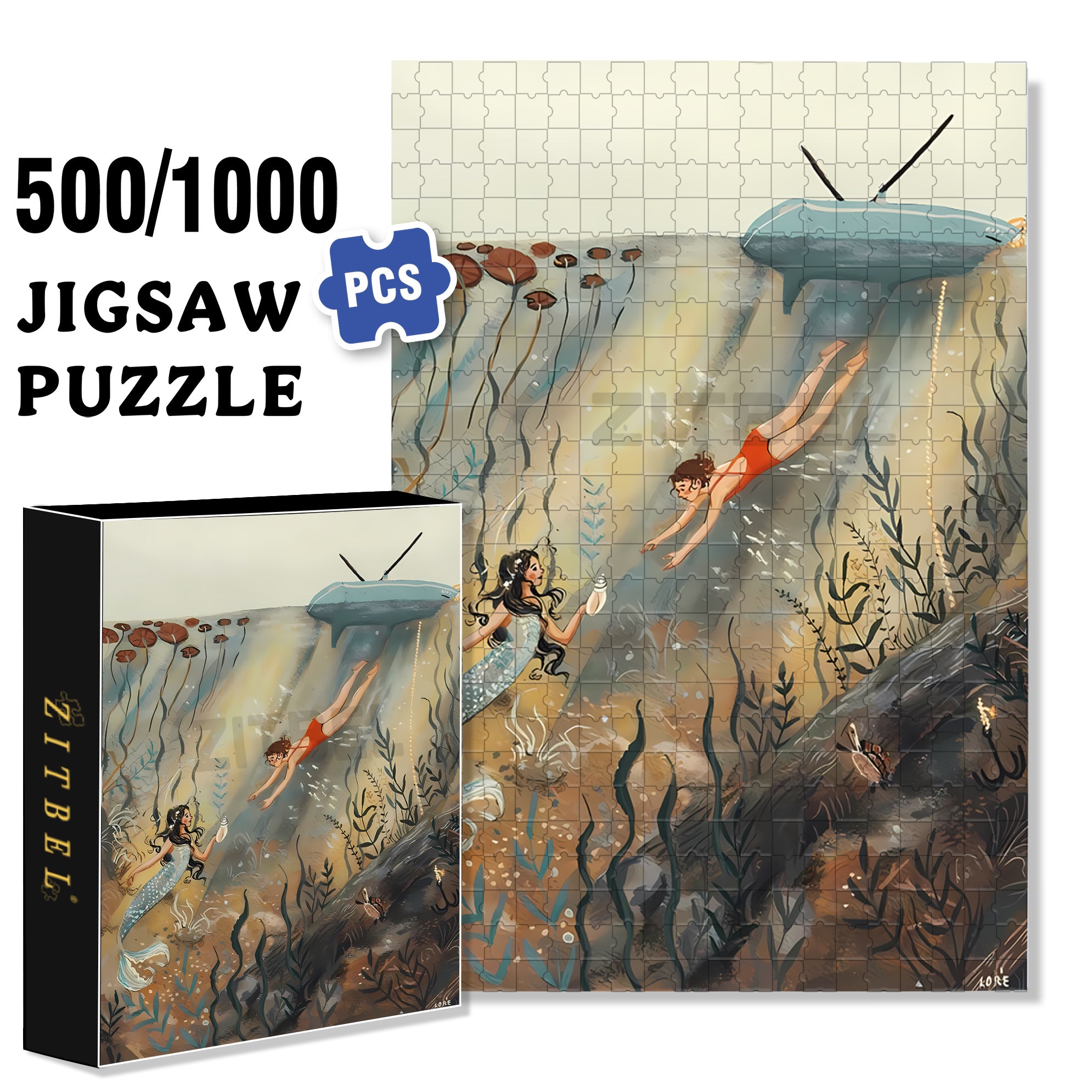 Friends Underwater 500pcs/1000pcs Jigsaw Puzzle, Scratch-Resistant, Interactive Family Game & Brain-Boosting DIY Decor, Perfect for Halloween, Christmas & New Year Gifts, Family Puzzle Game