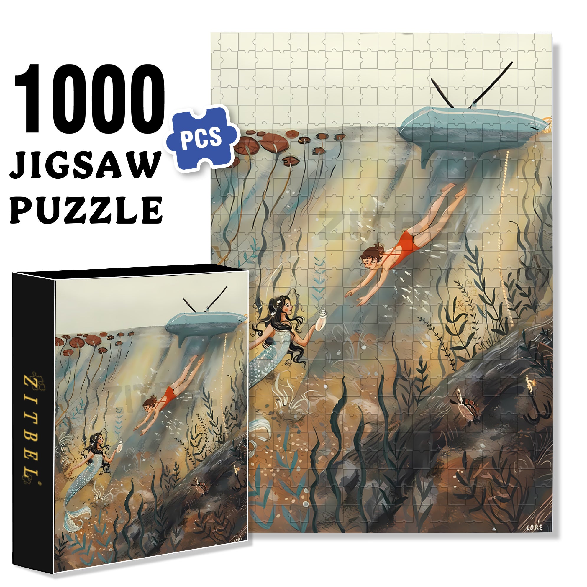 Friends Underwater 500pcs/1000pcs Jigsaw Puzzle, Scratch-Resistant, Interactive Family Game & Brain-Boosting DIY Decor, Perfect for Halloween, Christmas & New Year Gifts, Family Puzzle Game
