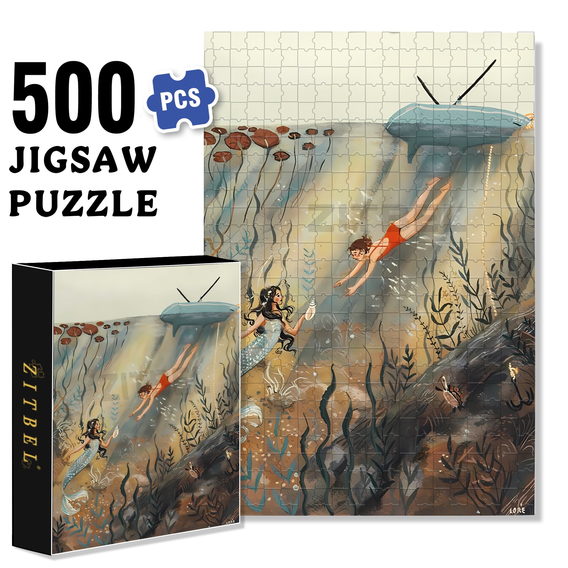 Friends Underwater 500pcs/1000pcs Jigsaw Puzzle, Scratch-Resistant, Interactive Family Game & Brain-Boosting DIY Decor, Perfect for Halloween, Christmas & New Year Gifts, Family Puzzle Game