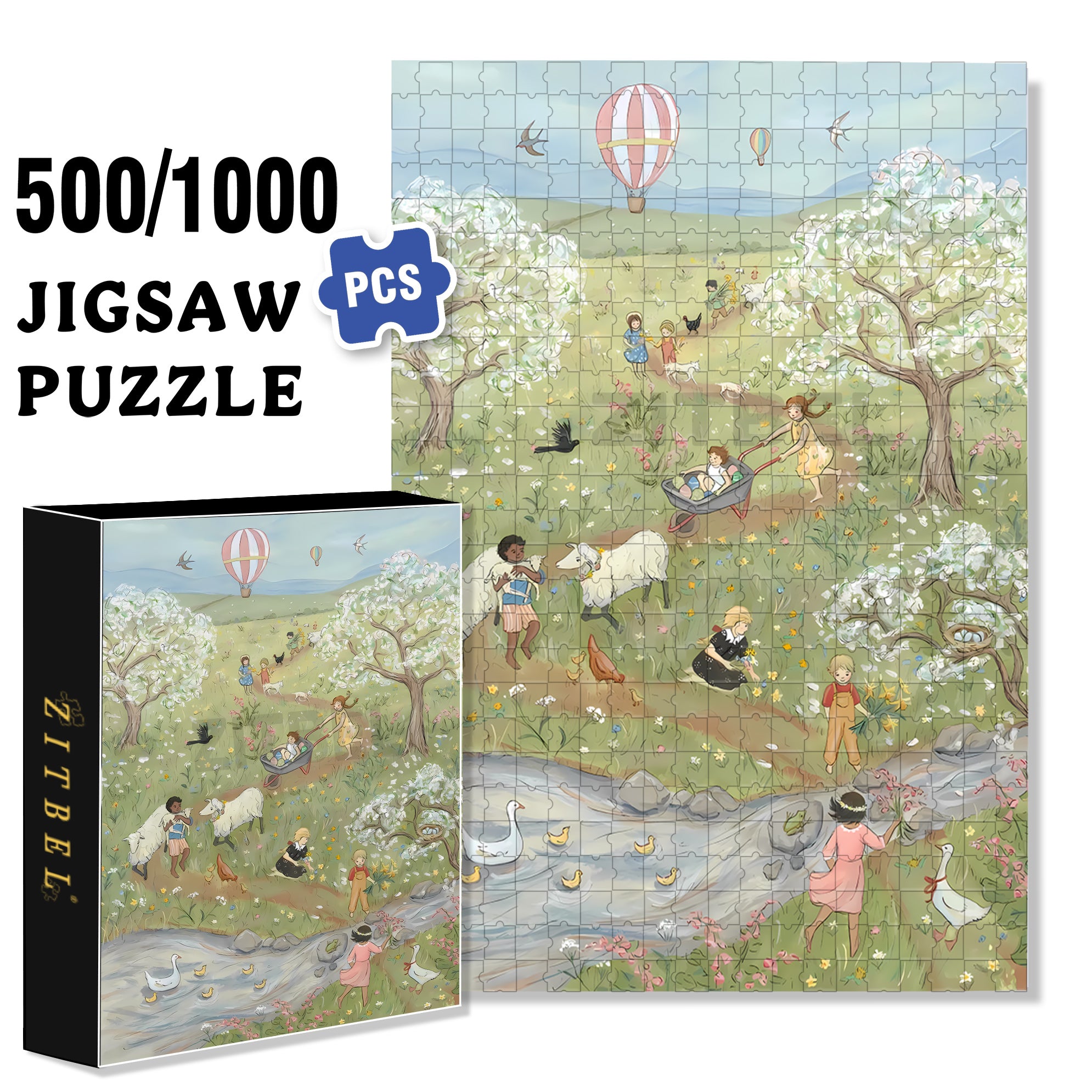 Happy Childhood 500pcs/1000pcs Jigsaw Puzzle, Scratch-Resistant, Interactive Family Game & Brain-Boosting DIY Decor, Perfect for Halloween, Christmas & New Year Gifts, Family Puzzle Game