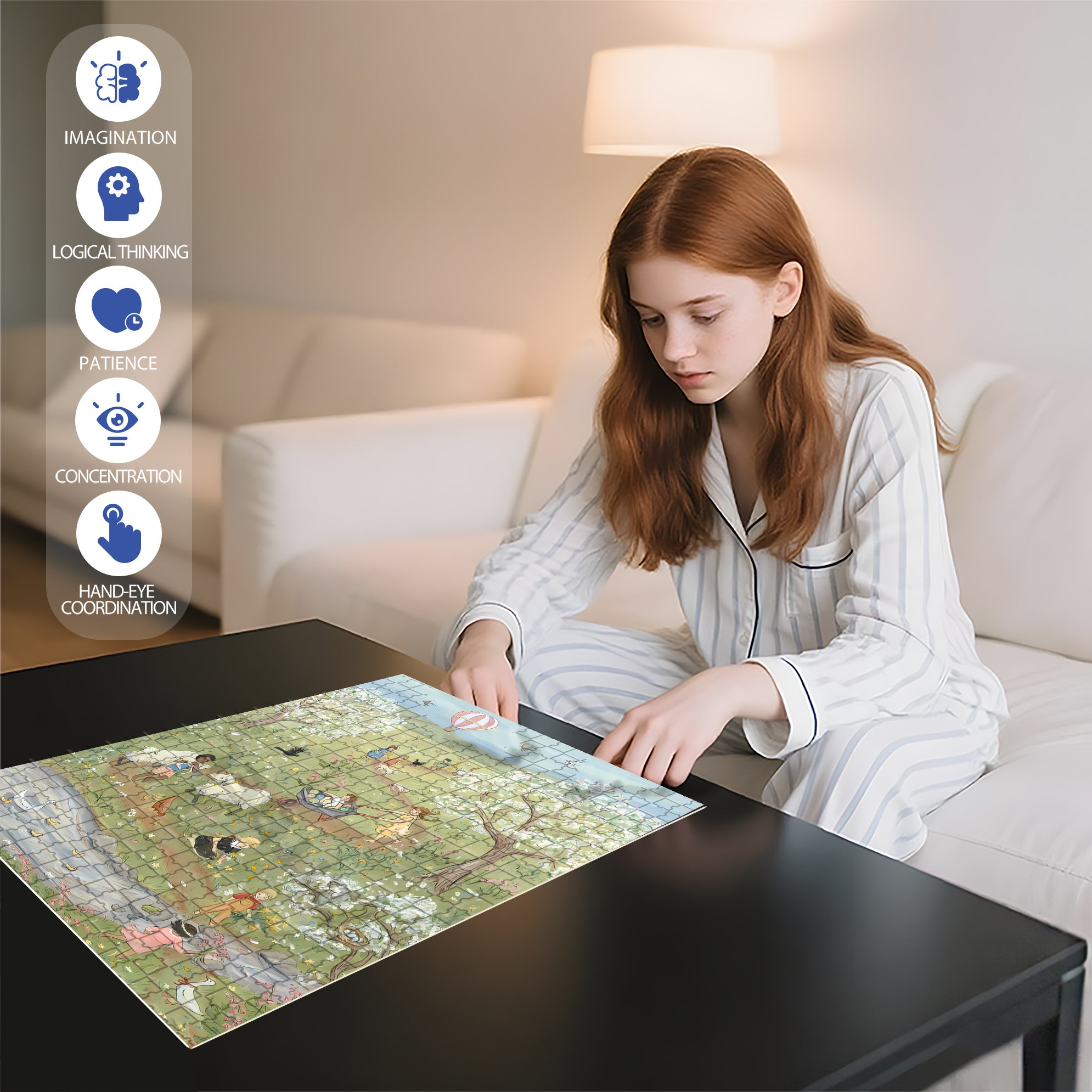 Happy Childhood 500pcs/1000pcs Jigsaw Puzzle, Scratch-Resistant, Interactive Family Game & Brain-Boosting DIY Decor, Perfect for Halloween, Christmas & New Year Gifts, Family Puzzle Game