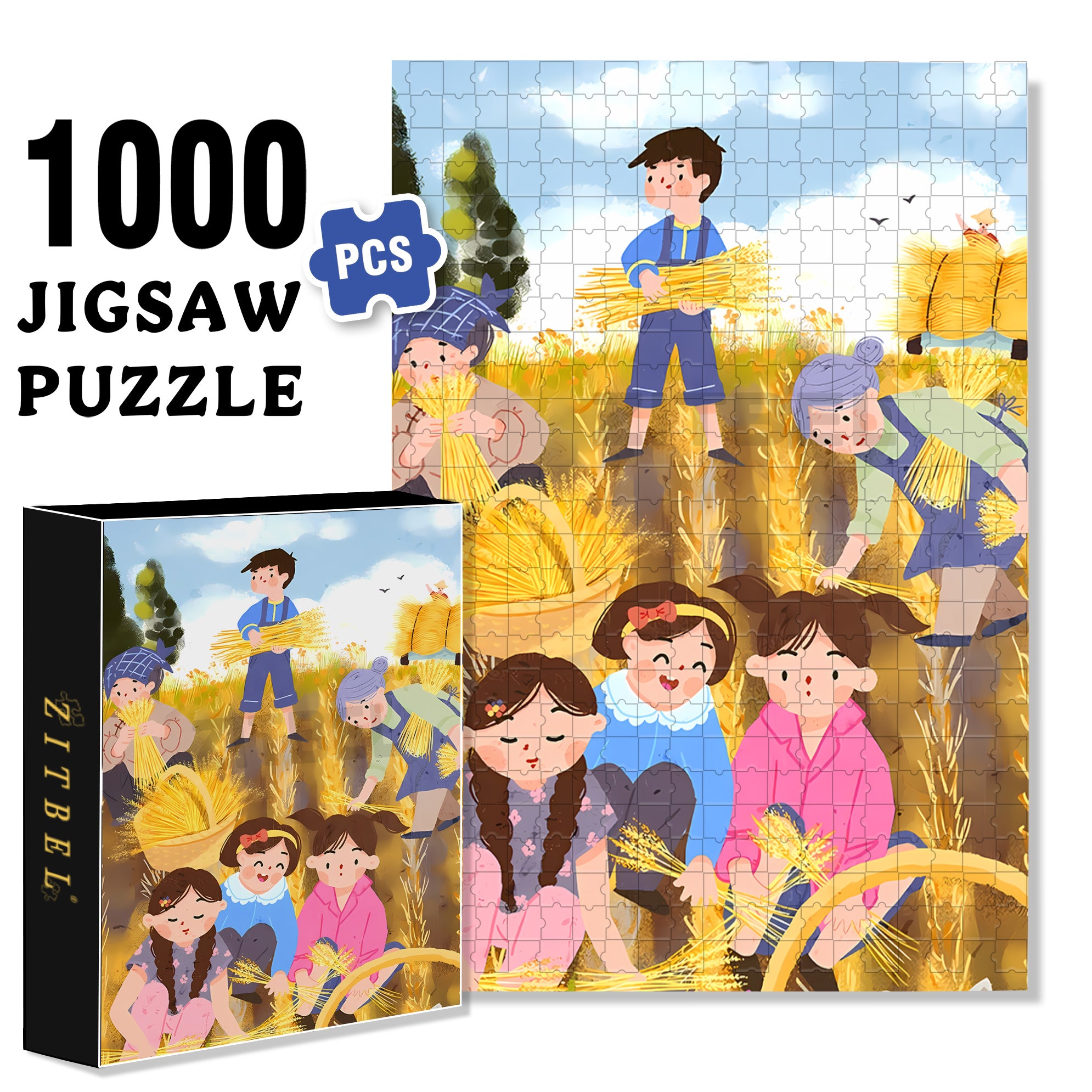 Harvesting Wheat 500pcs/1000pcs Jigsaw Puzzle, Scratch-Resistant, Interactive Family Game & Brain-Boosting DIY Decor, Perfect for Halloween, Christmas & New Year Gifts, Family Puzzle Game