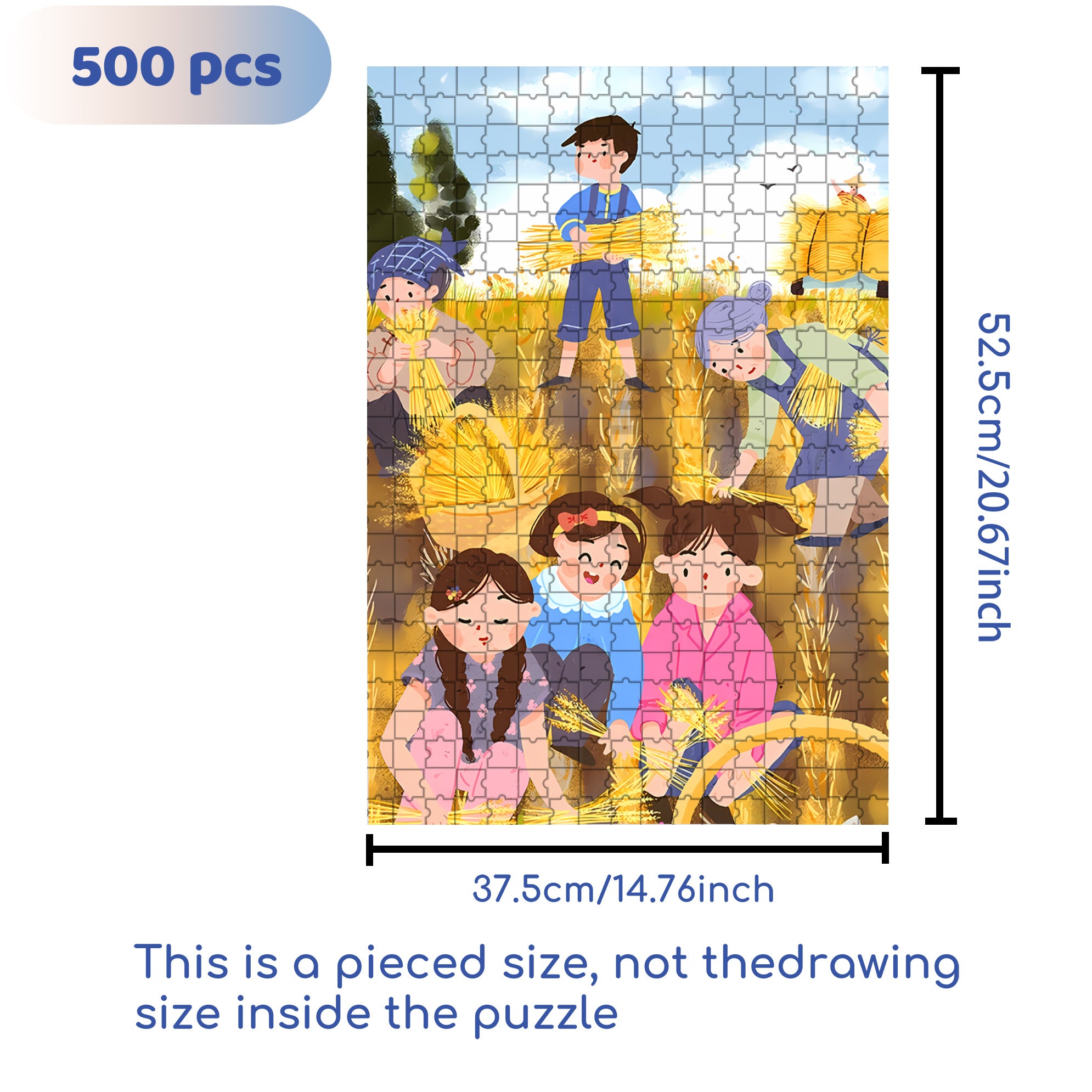 Harvesting Wheat 500pcs/1000pcs Jigsaw Puzzle, Scratch-Resistant, Interactive Family Game & Brain-Boosting DIY Decor, Perfect for Halloween, Christmas & New Year Gifts, Family Puzzle Game