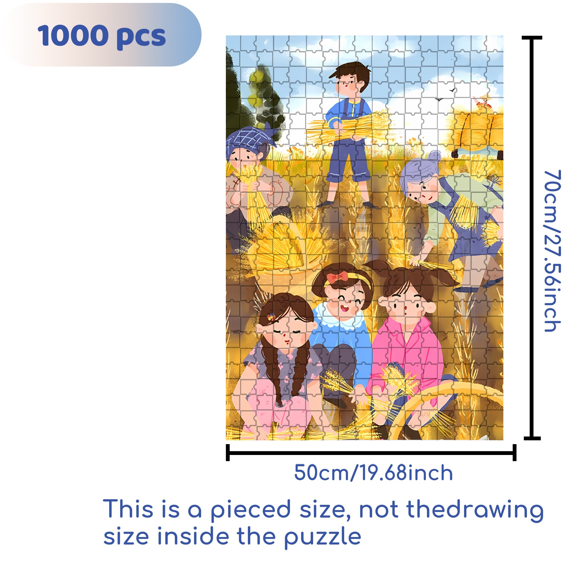 Harvesting Wheat 500pcs/1000pcs Jigsaw Puzzle, Scratch-Resistant, Interactive Family Game & Brain-Boosting DIY Decor, Perfect for Halloween, Christmas & New Year Gifts, Family Puzzle Game