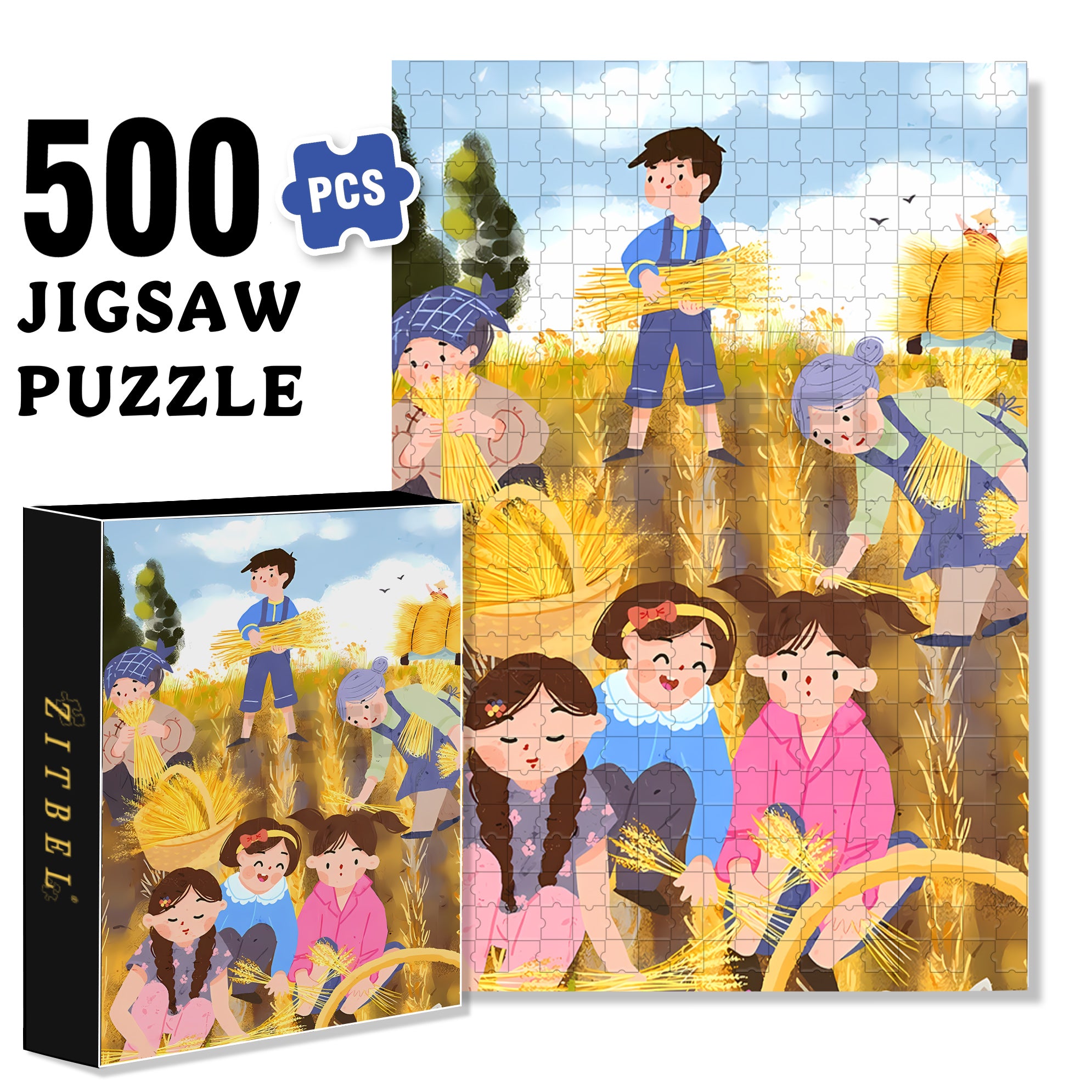 Harvesting Wheat 500pcs/1000pcs Jigsaw Puzzle, Scratch-Resistant, Interactive Family Game & Brain-Boosting DIY Decor, Perfect for Halloween, Christmas & New Year Gifts, Family Puzzle Game