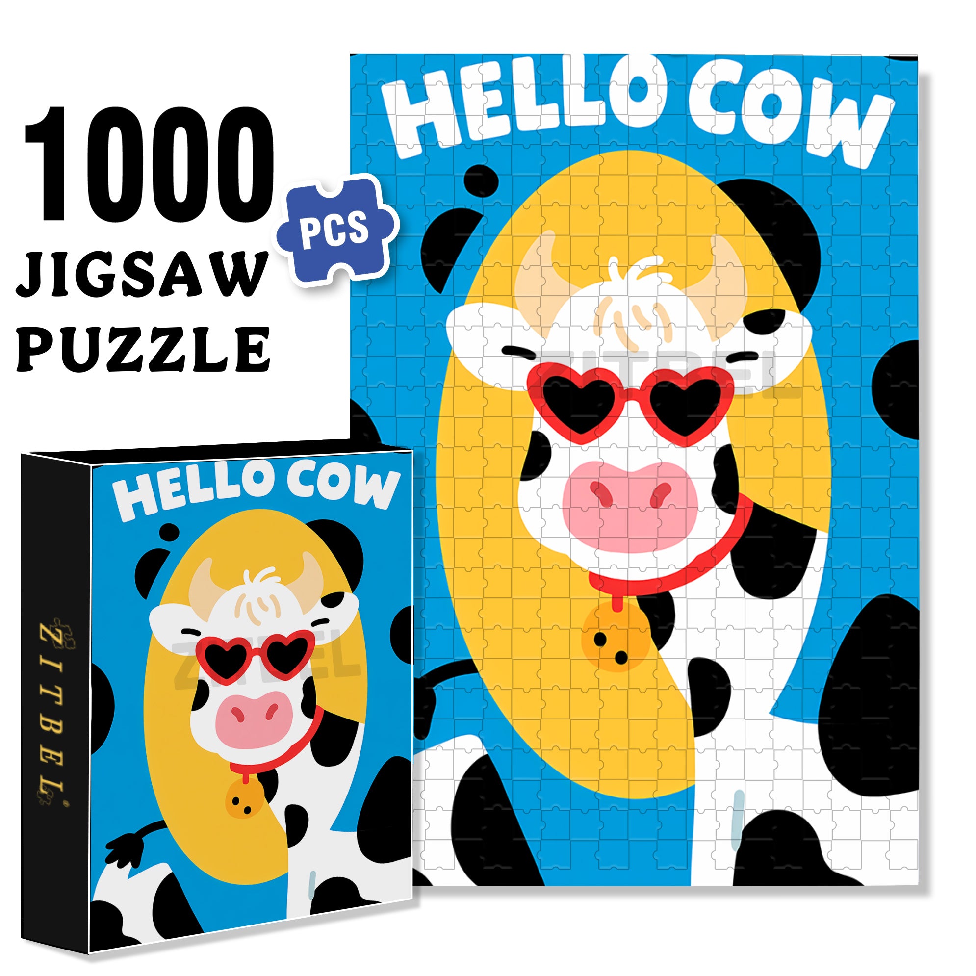 Hello Cow 500pcs/1000pcs Jigsaw Puzzle, Scratch-Resistant, Interactive Family Game & Brain-Boosting DIY Decor, Perfect for Halloween, Christmas & New Year Gifts, Family Puzzle Game