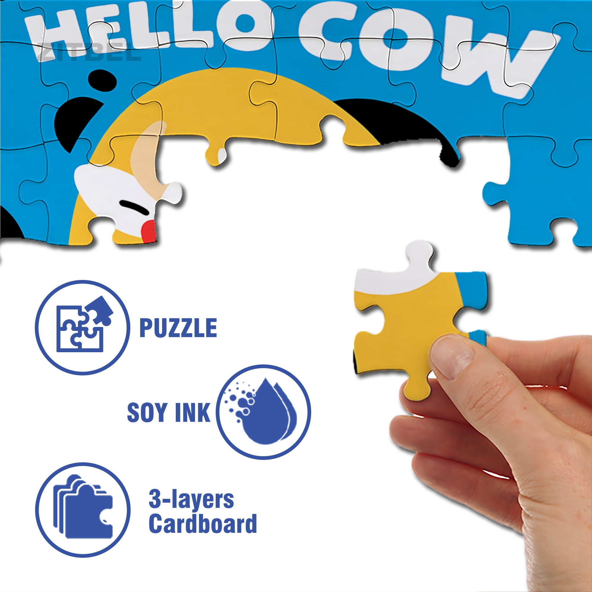 Hello Cow 500pcs/1000pcs Jigsaw Puzzle, Scratch-Resistant, Interactive Family Game & Brain-Boosting DIY Decor, Perfect for Halloween, Christmas & New Year Gifts, Family Puzzle Game