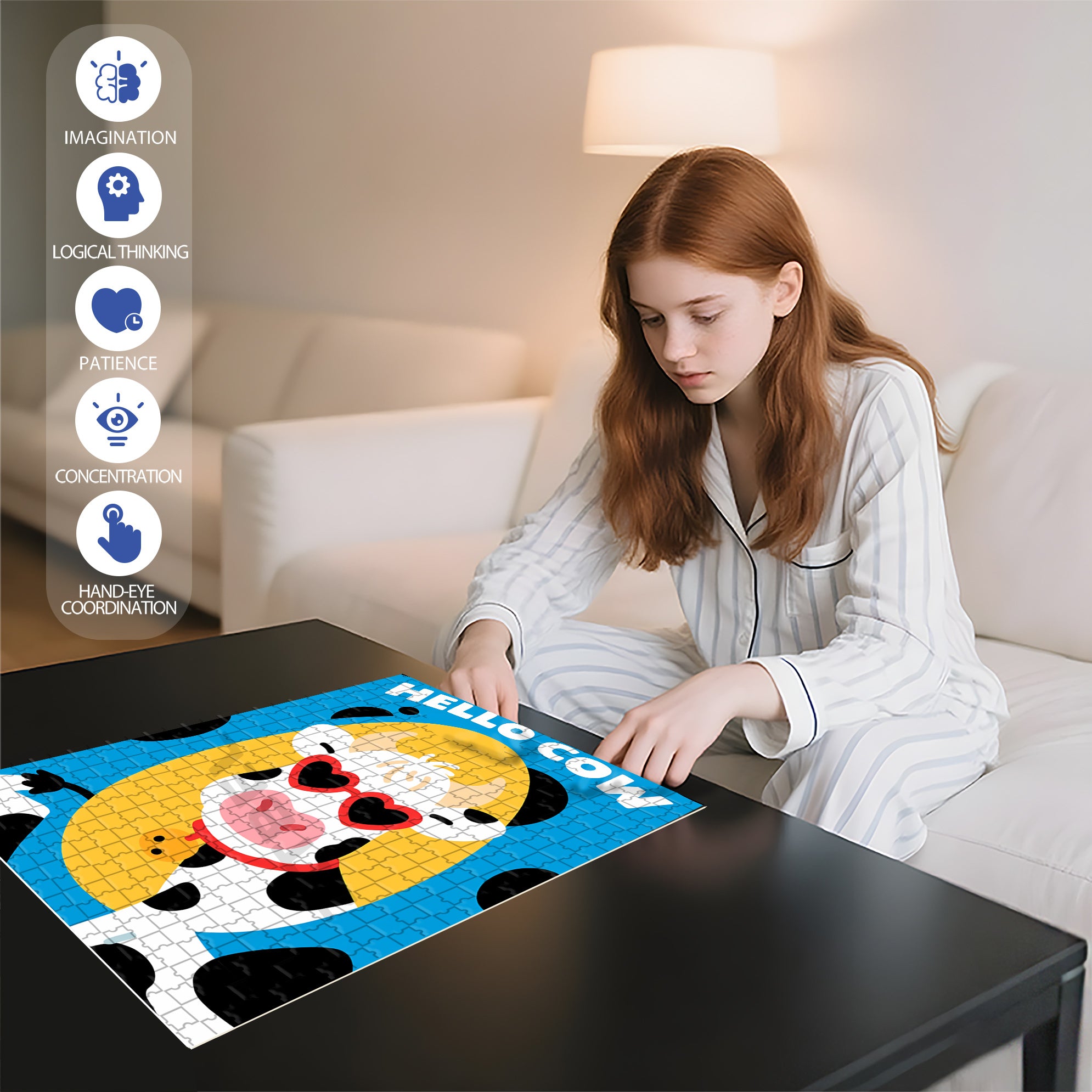 Hello Cow 500pcs/1000pcs Jigsaw Puzzle, Scratch-Resistant, Interactive Family Game & Brain-Boosting DIY Decor, Perfect for Halloween, Christmas & New Year Gifts, Family Puzzle Game