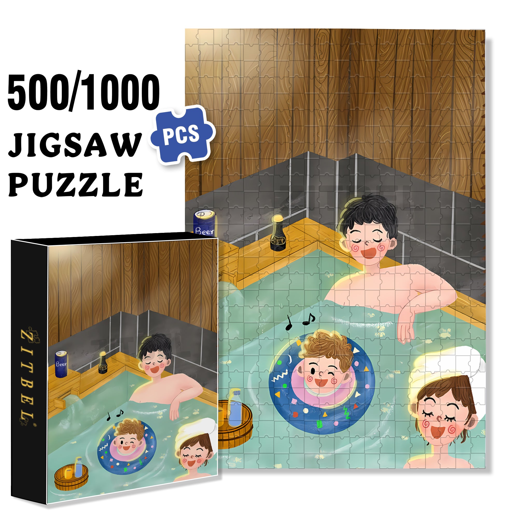 Hot Spring Hotel 500pcs/1000pcs Jigsaw Puzzle, Scratch-Resistant, Interactive Family Game & Brain-Boosting DIY Decor, Perfect for Halloween, Christmas & New Year Gifts, Family Puzzle Game