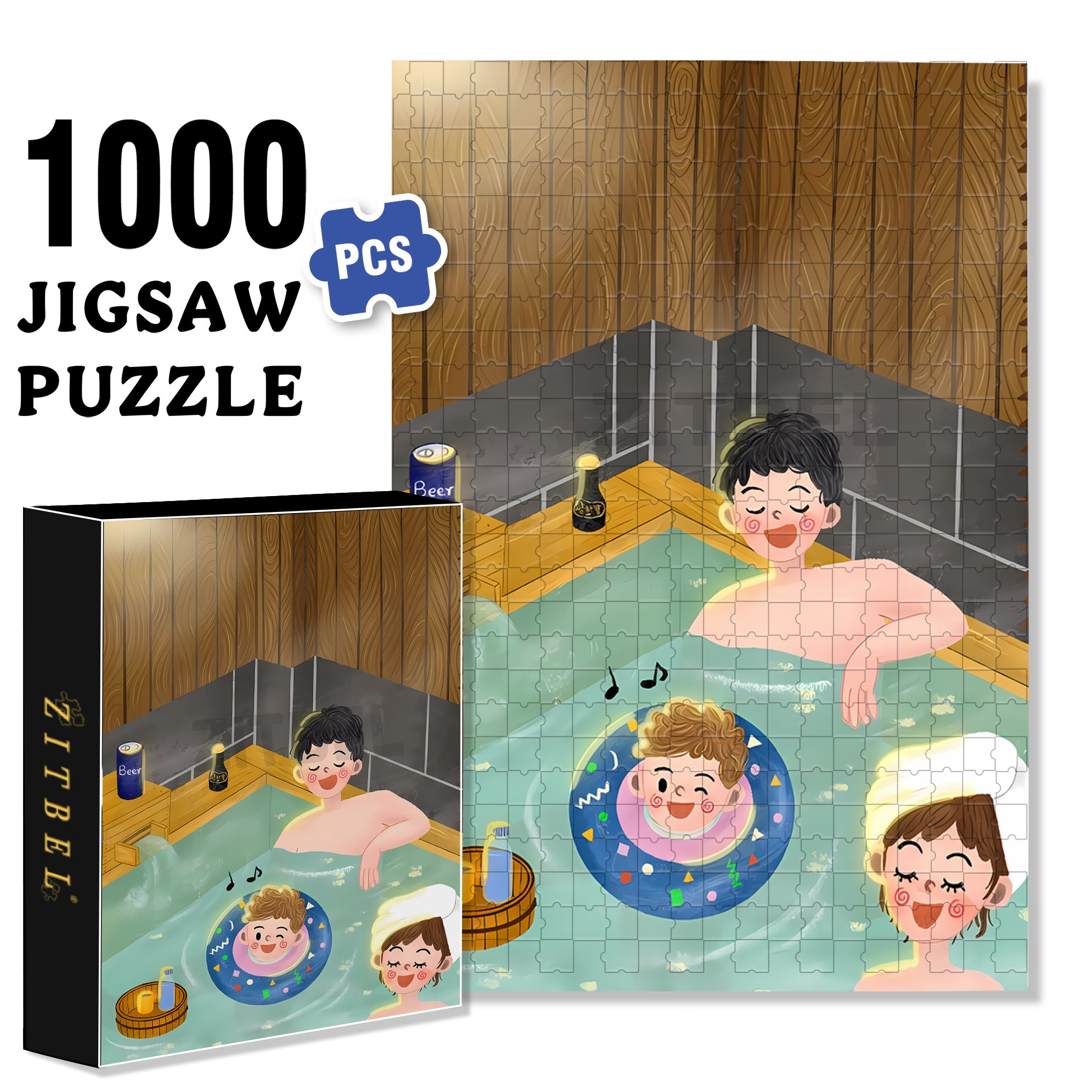 Hot Spring Hotel 500pcs/1000pcs Jigsaw Puzzle, Scratch-Resistant, Interactive Family Game & Brain-Boosting DIY Decor, Perfect for Halloween, Christmas & New Year Gifts, Family Puzzle Game