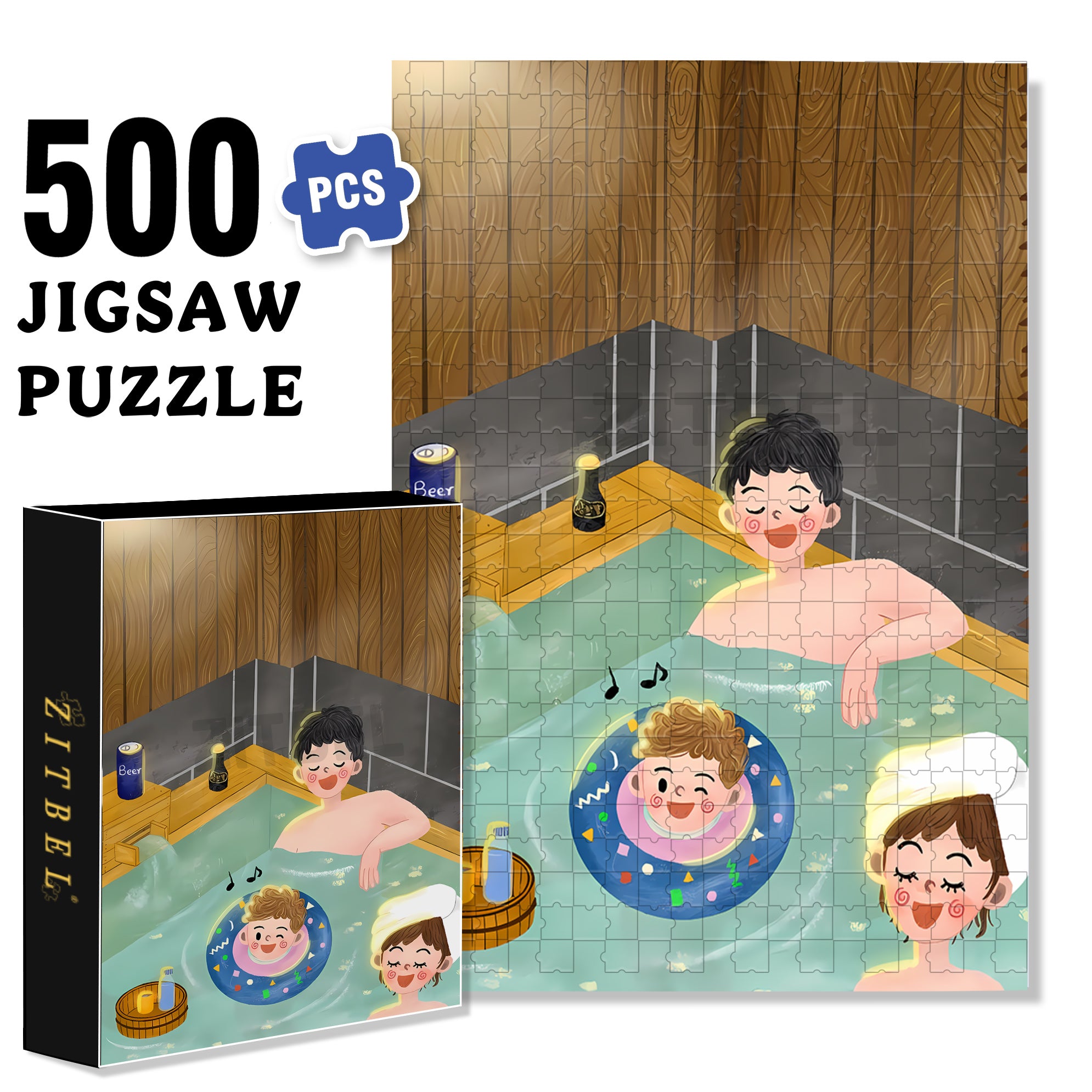Hot Spring Hotel 500pcs/1000pcs Jigsaw Puzzle, Scratch-Resistant, Interactive Family Game & Brain-Boosting DIY Decor, Perfect for Halloween, Christmas & New Year Gifts, Family Puzzle Game