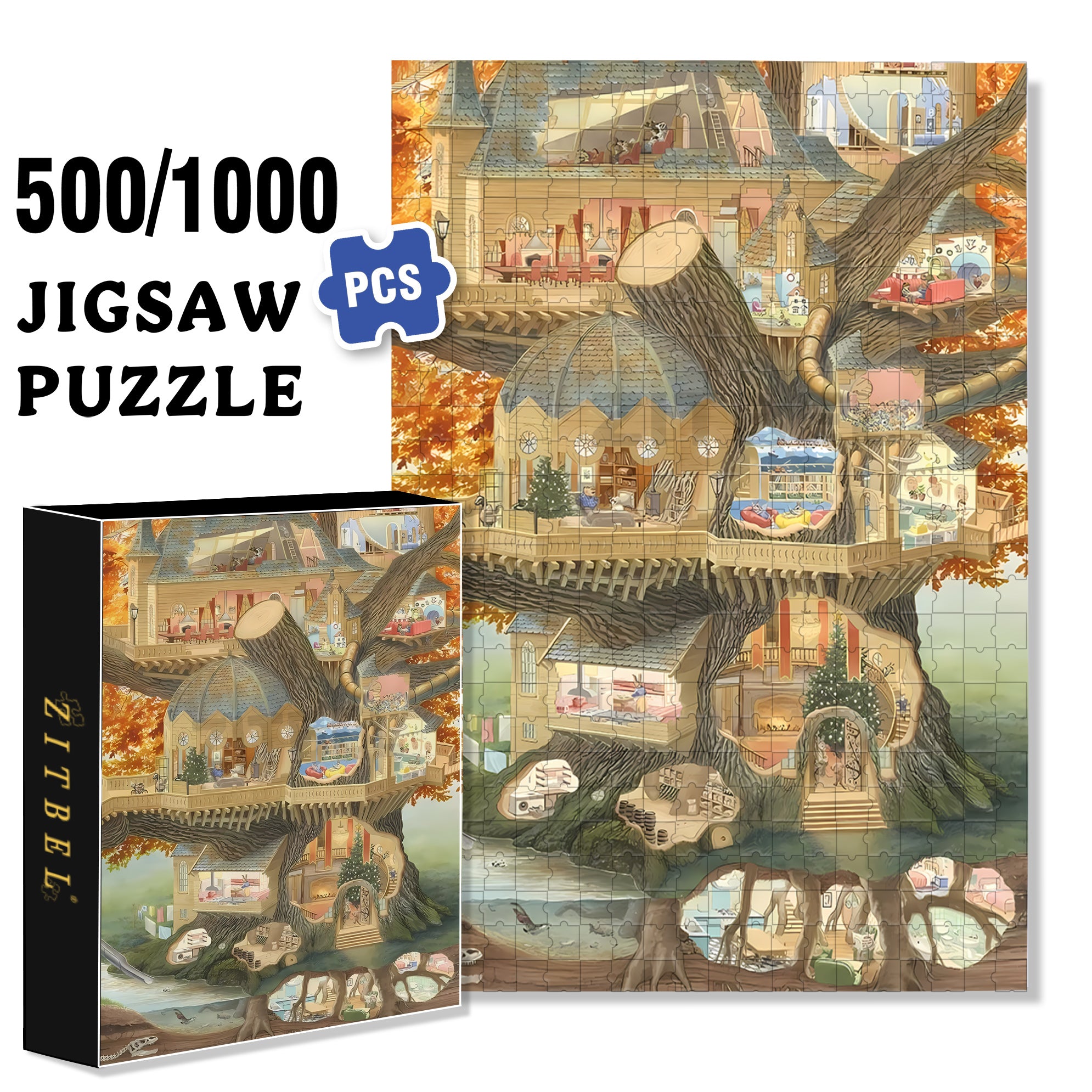 Ideal Home 500pcs/1000pcs Jigsaw Puzzle, Scratch-Resistant, Interactive Family Game & Brain-Boosting DIY Decor, Perfect for Halloween, Christmas & New Year Gifts, Family Puzzle Game