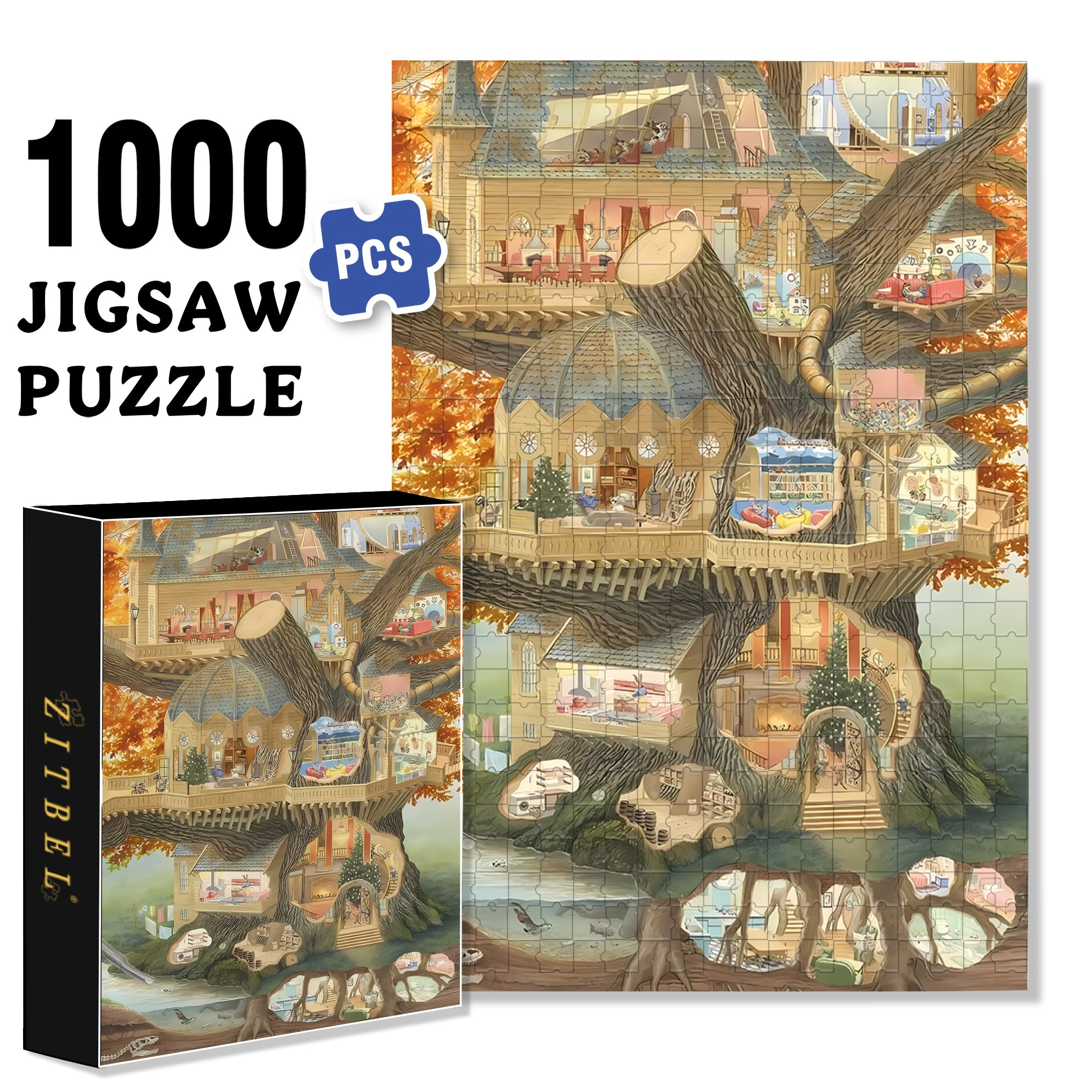 Ideal Home 500pcs/1000pcs Jigsaw Puzzle, Scratch-Resistant, Interactive Family Game & Brain-Boosting DIY Decor, Perfect for Halloween, Christmas & New Year Gifts, Family Puzzle Game