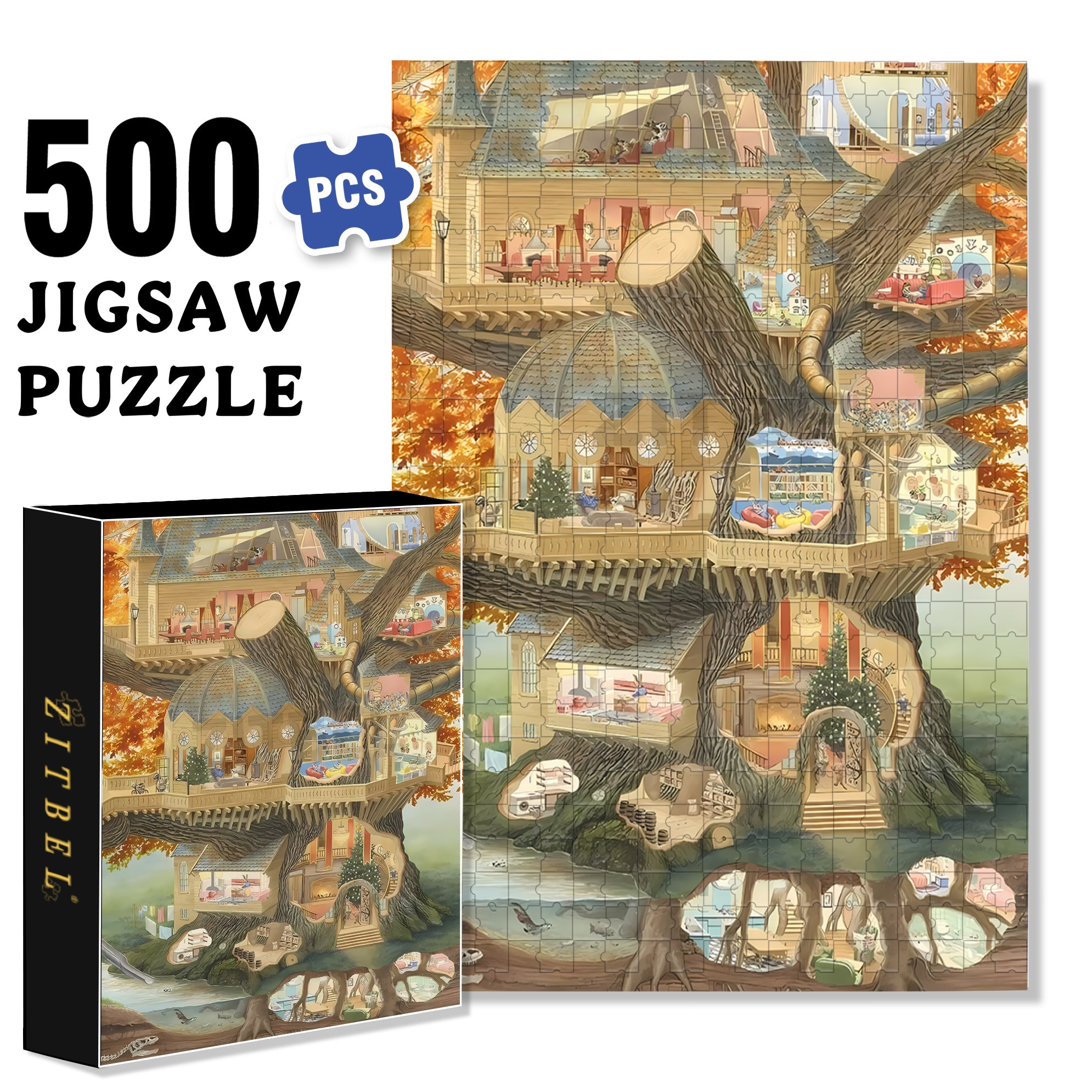 Ideal Home 500pcs/1000pcs Jigsaw Puzzle, Scratch-Resistant, Interactive Family Game & Brain-Boosting DIY Decor, Perfect for Halloween, Christmas & New Year Gifts, Family Puzzle Game
