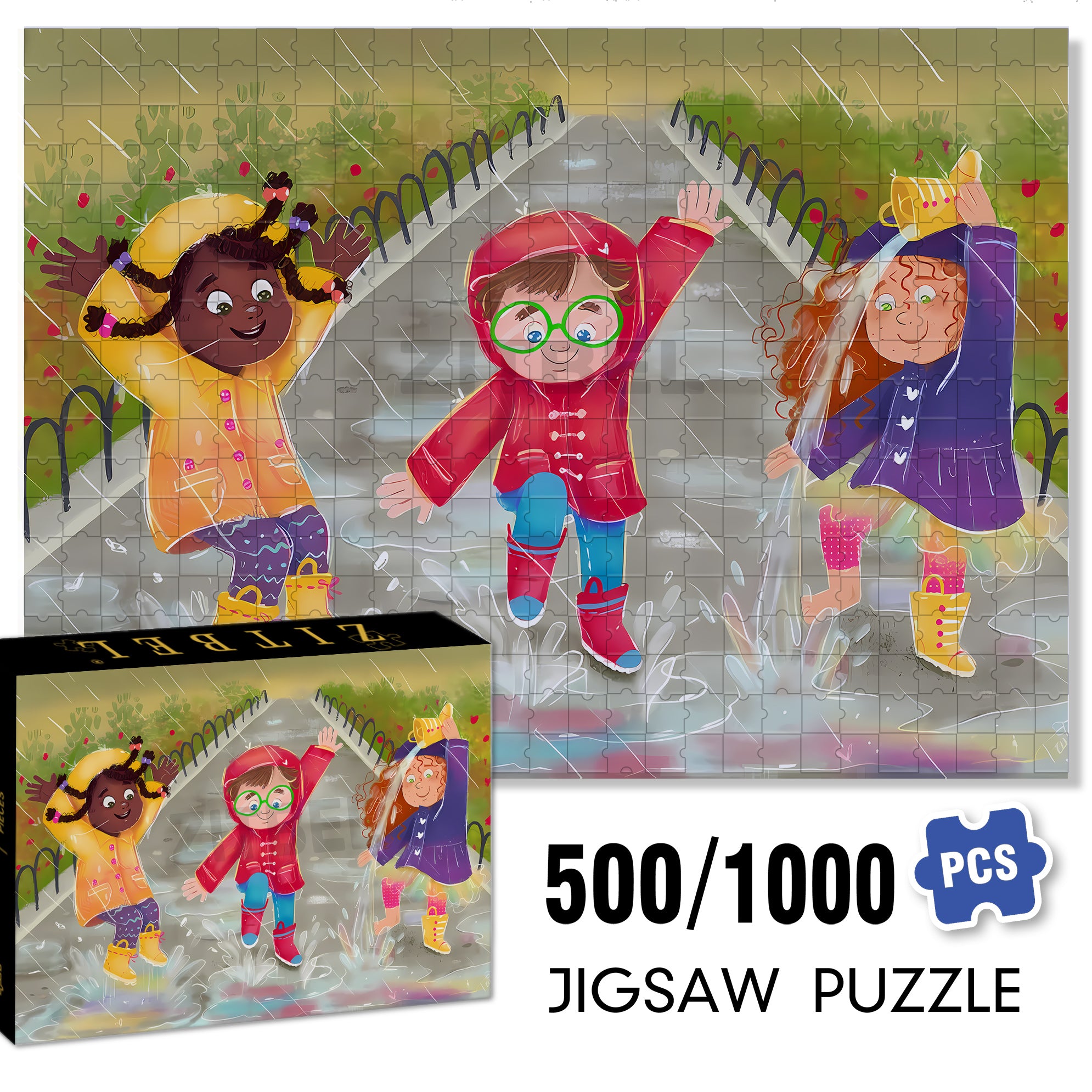 Jump Into A Puddle 500pcs/1000pcs Jigsaw Puzzle, Scratch-Resistant, Interactive Family Game & Brain-Boosting DIY Decor, Perfect for Halloween, Christmas & New Year Gifts, Family Puzzle Game
