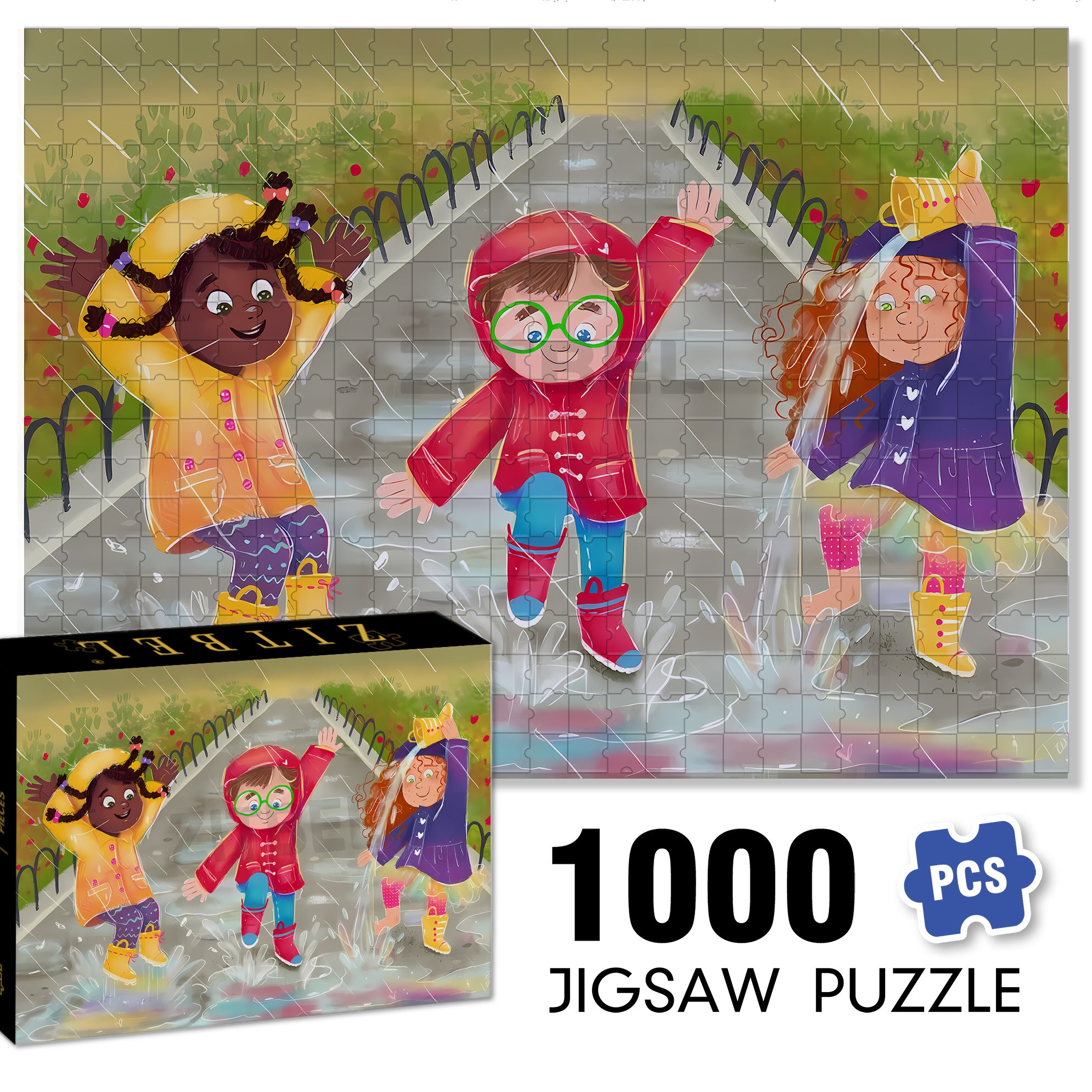 Jump Into A Puddle 500pcs/1000pcs Jigsaw Puzzle, Scratch-Resistant, Interactive Family Game & Brain-Boosting DIY Decor, Perfect for Halloween, Christmas & New Year Gifts, Family Puzzle Game