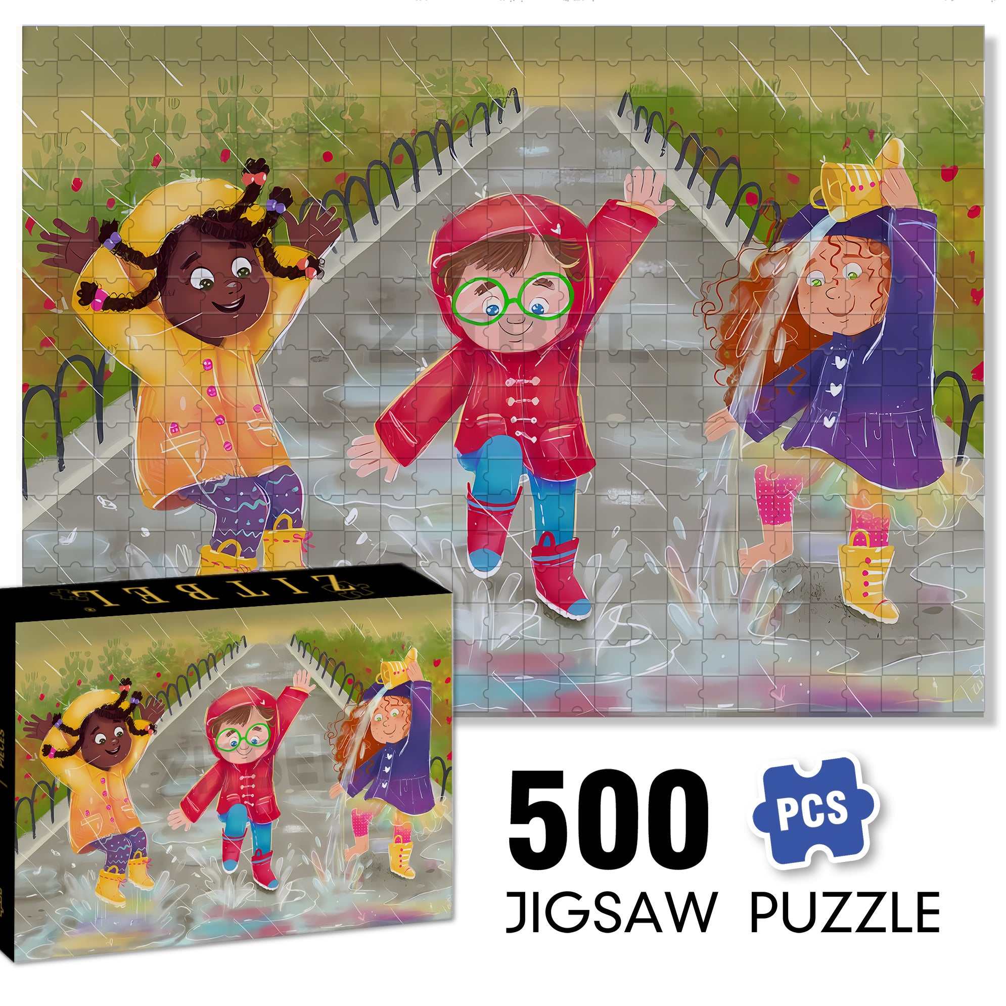 Jump Into A Puddle 500pcs/1000pcs Jigsaw Puzzle, Scratch-Resistant, Interactive Family Game & Brain-Boosting DIY Decor, Perfect for Halloween, Christmas & New Year Gifts, Family Puzzle Game