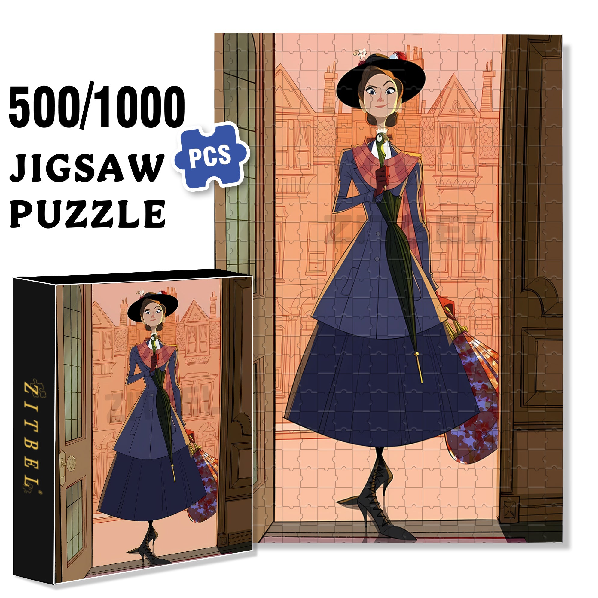 Lady Mary 500pcs/1000pcs Jigsaw Puzzle, Scratch-Resistant, Interactive Family Game & Brain-Boosting DIY Decor, Perfect for Halloween, Christmas & New Year Gifts, Family Puzzle Game