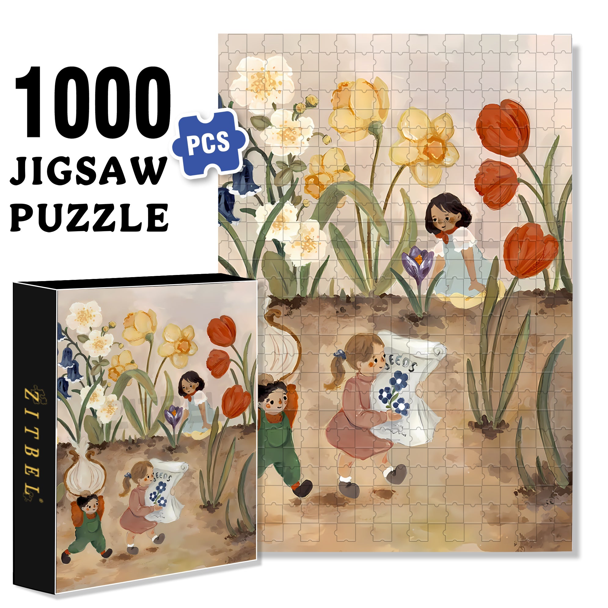 Little Gardeners 500pcs/1000pcs Jigsaw Puzzle, Scratch-Resistant, Interactive Family Game & Brain-Boosting DIY Decor, Perfect for Halloween, Christmas & New Year Gifts, Family Puzzle Game