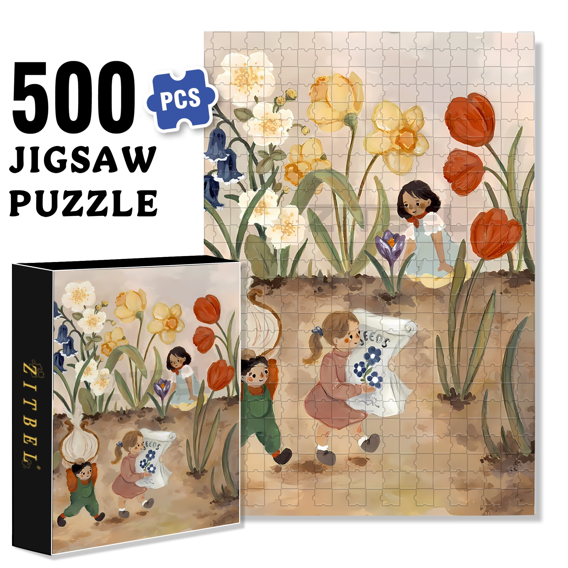 Little Gardeners 500pcs/1000pcs Jigsaw Puzzle, Scratch-Resistant, Interactive Family Game & Brain-Boosting DIY Decor, Perfect for Halloween, Christmas & New Year Gifts, Family Puzzle Game