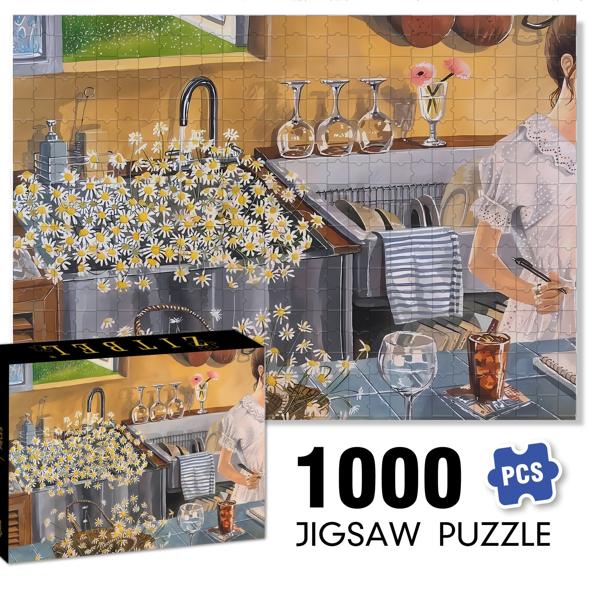 Picking Daisies 500pcs/1000pcs Jigsaw Puzzle, Scratch-Resistant, Interactive Family Game & Brain-Boosting DIY Decor, Perfect for Halloween, Christmas & New Year Gifts, Family Puzzle Game