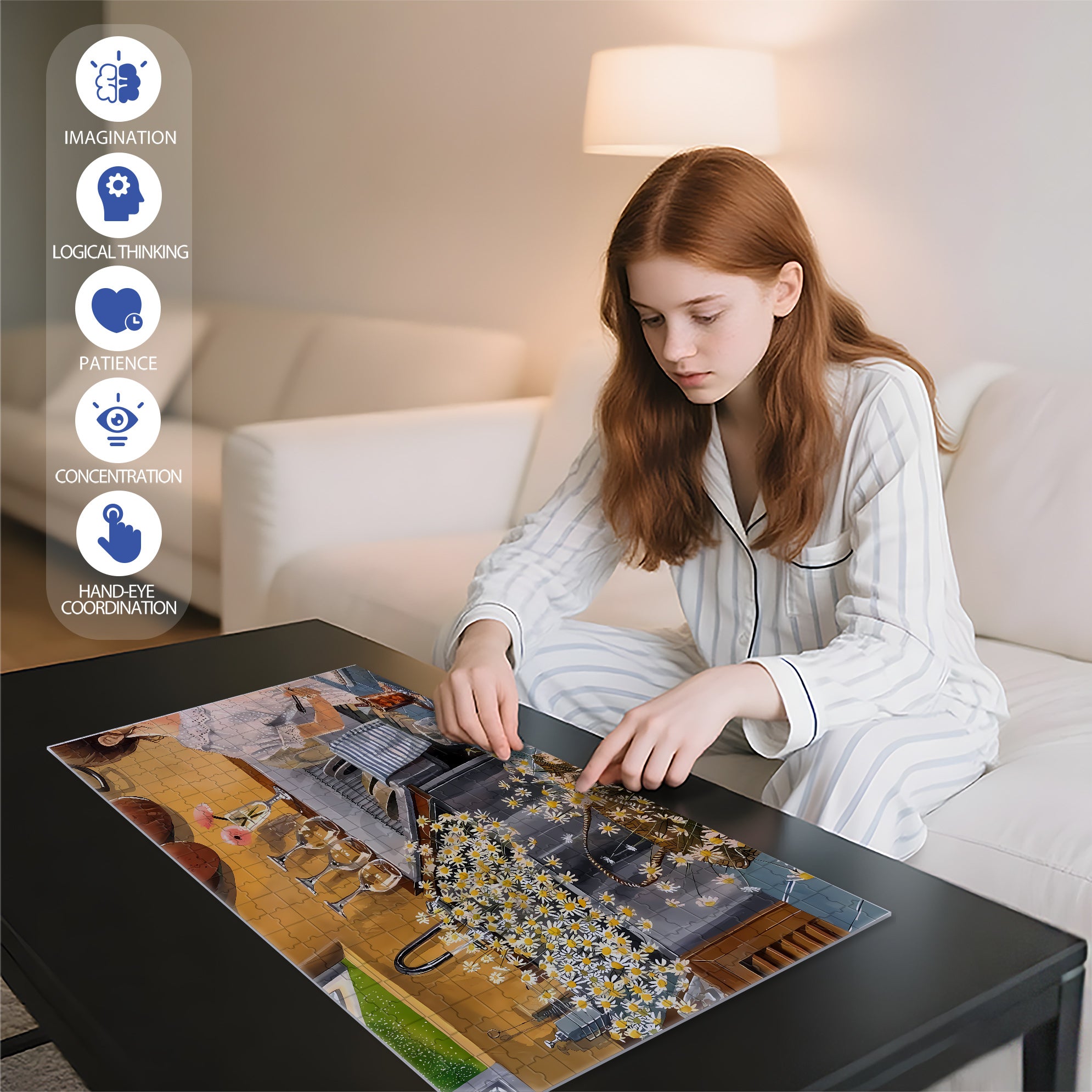 Picking Daisies 500pcs/1000pcs Jigsaw Puzzle, Scratch-Resistant, Interactive Family Game & Brain-Boosting DIY Decor, Perfect for Halloween, Christmas & New Year Gifts, Family Puzzle Game
