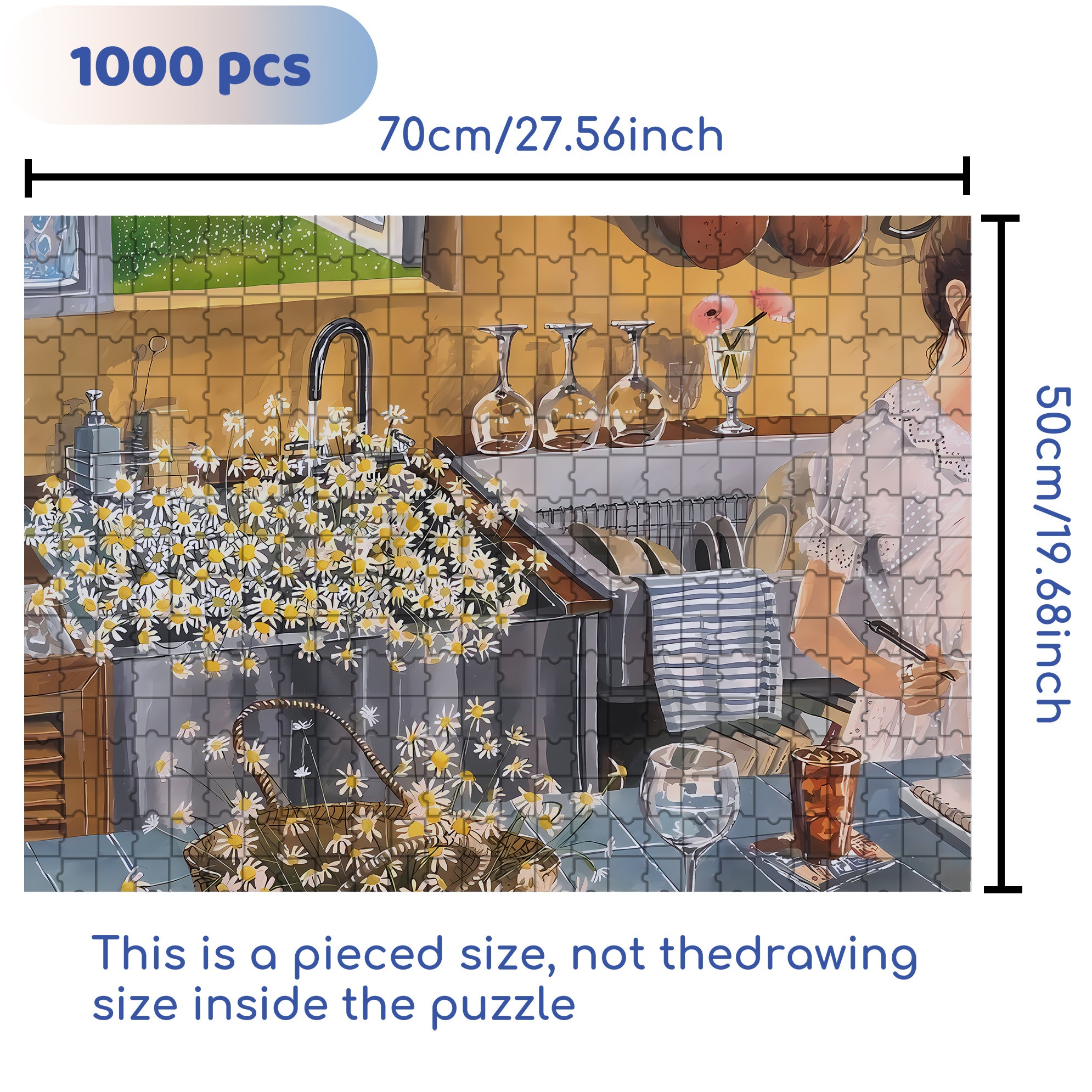 Picking Daisies 500pcs/1000pcs Jigsaw Puzzle, Scratch-Resistant, Interactive Family Game & Brain-Boosting DIY Decor, Perfect for Halloween, Christmas & New Year Gifts, Family Puzzle Game