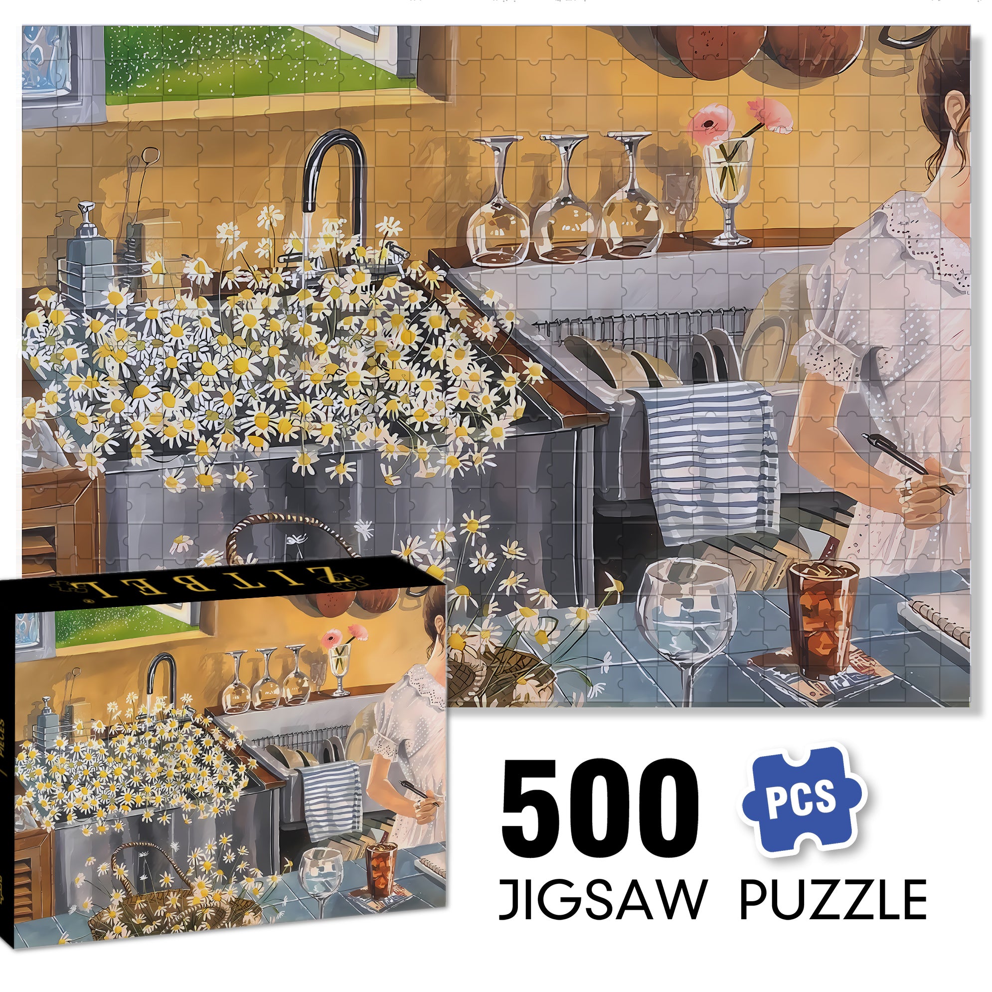 Picking Daisies 500pcs/1000pcs Jigsaw Puzzle, Scratch-Resistant, Interactive Family Game & Brain-Boosting DIY Decor, Perfect for Halloween, Christmas & New Year Gifts, Family Puzzle Game