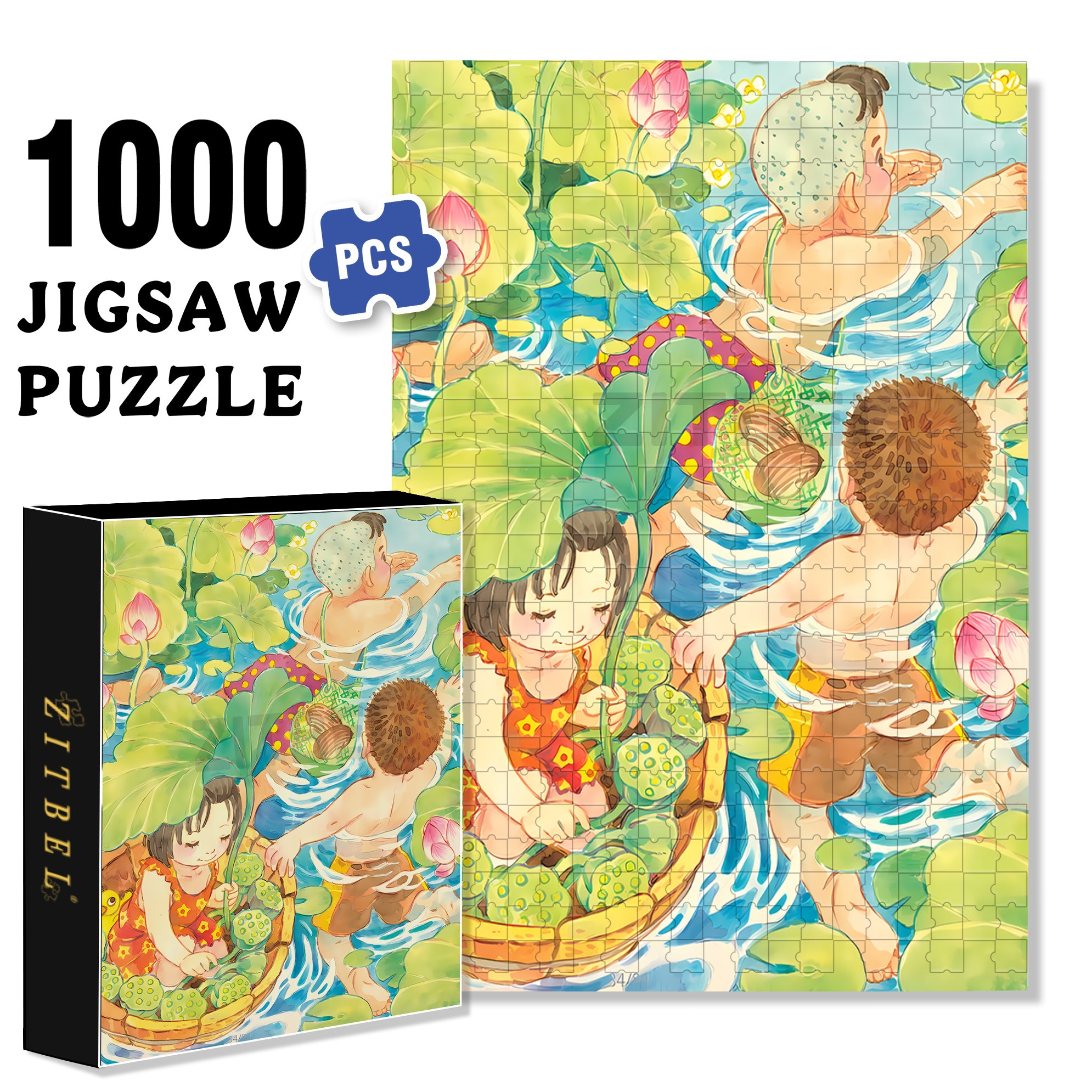 Picking Lotus Seeds 500pcs/1000pcs Jigsaw Puzzle, Scratch-Resistant, Interactive Family Game & Brain-Boosting DIY Decor, Perfect for Halloween, Christmas & New Year Gifts, Family Puzzle Game