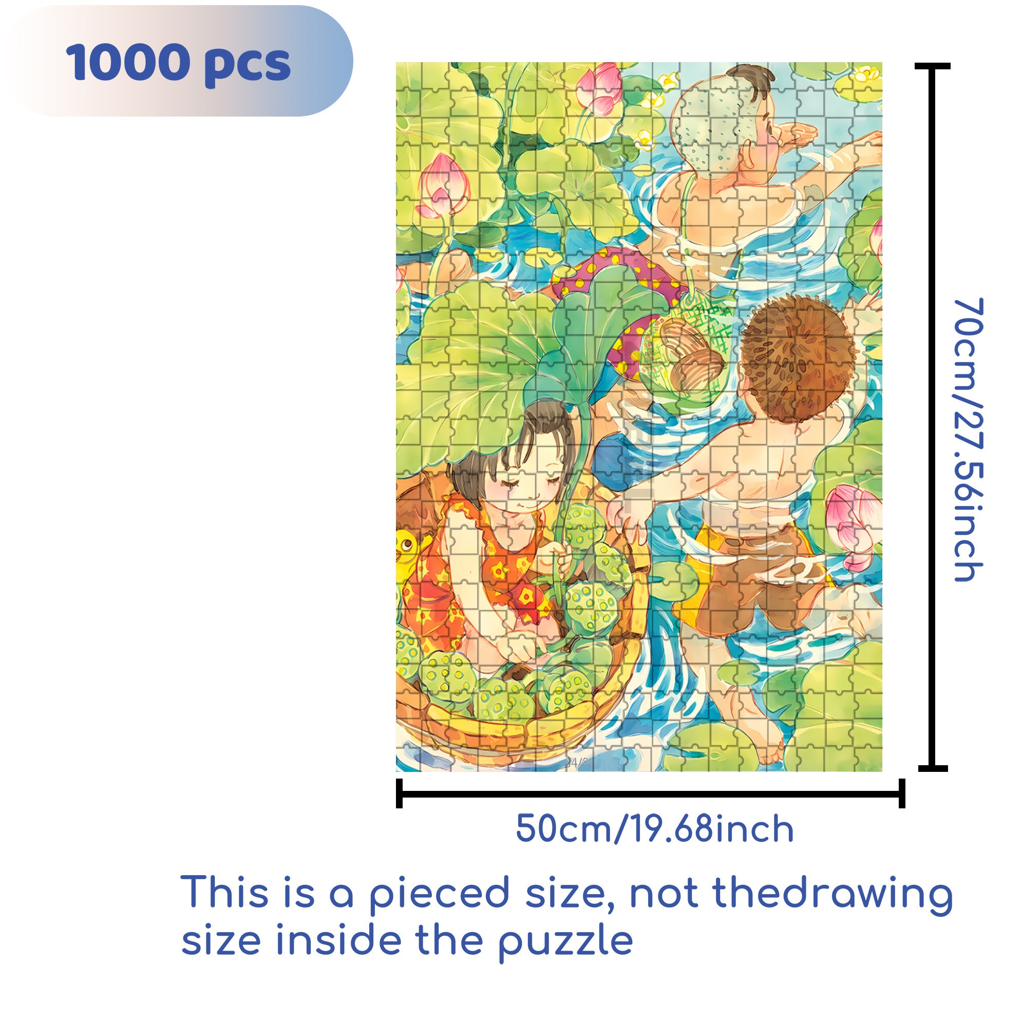 Picking Lotus Seeds 500pcs/1000pcs Jigsaw Puzzle, Scratch-Resistant, Interactive Family Game & Brain-Boosting DIY Decor, Perfect for Halloween, Christmas & New Year Gifts, Family Puzzle Game