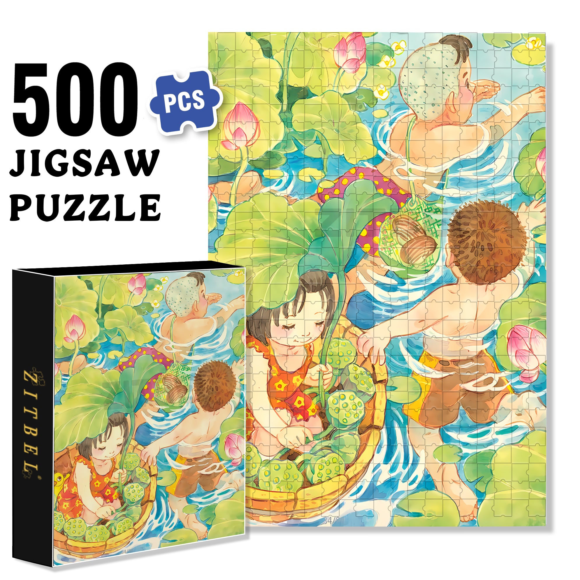 Picking Lotus Seeds 500pcs/1000pcs Jigsaw Puzzle, Scratch-Resistant, Interactive Family Game & Brain-Boosting DIY Decor, Perfect for Halloween, Christmas & New Year Gifts, Family Puzzle Game