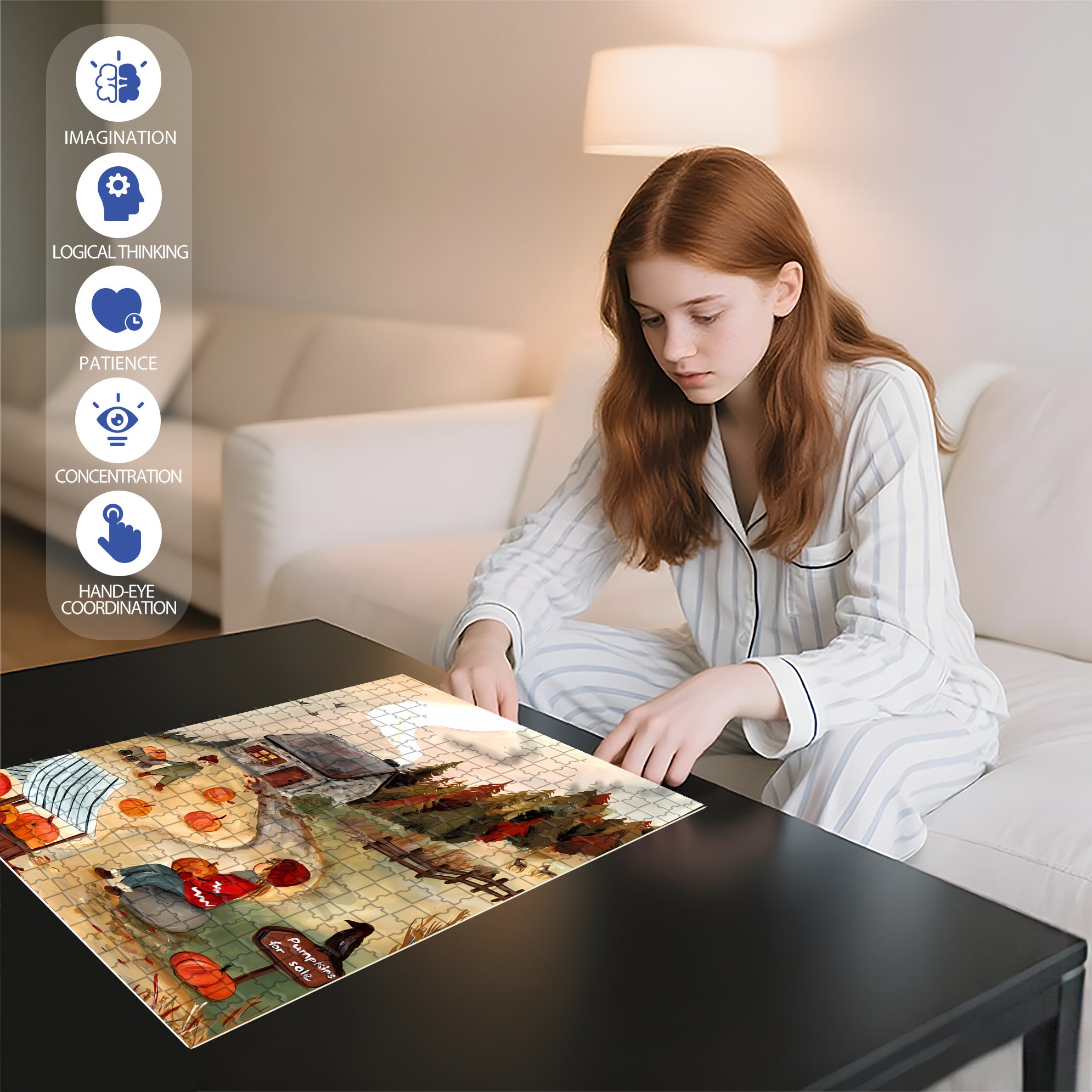 Pumpkins For Sale 500pcs/1000pcs Jigsaw Puzzle, Scratch-Resistant, Interactive Family Game & Brain-Boosting DIY Decor, Perfect for Halloween, Christmas & New Year Gifts, Family Puzzle Game