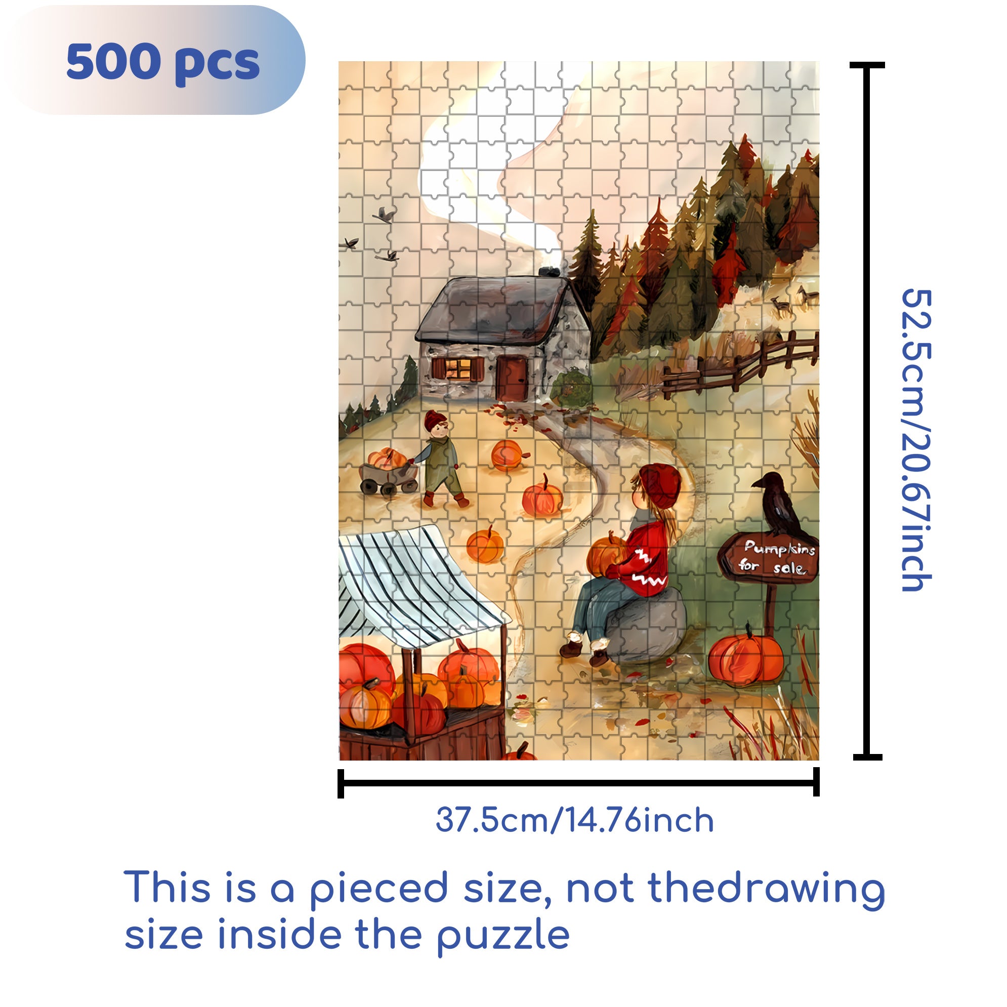 Pumpkins For Sale 500pcs/1000pcs Jigsaw Puzzle, Scratch-Resistant, Interactive Family Game & Brain-Boosting DIY Decor, Perfect for Halloween, Christmas & New Year Gifts, Family Puzzle Game