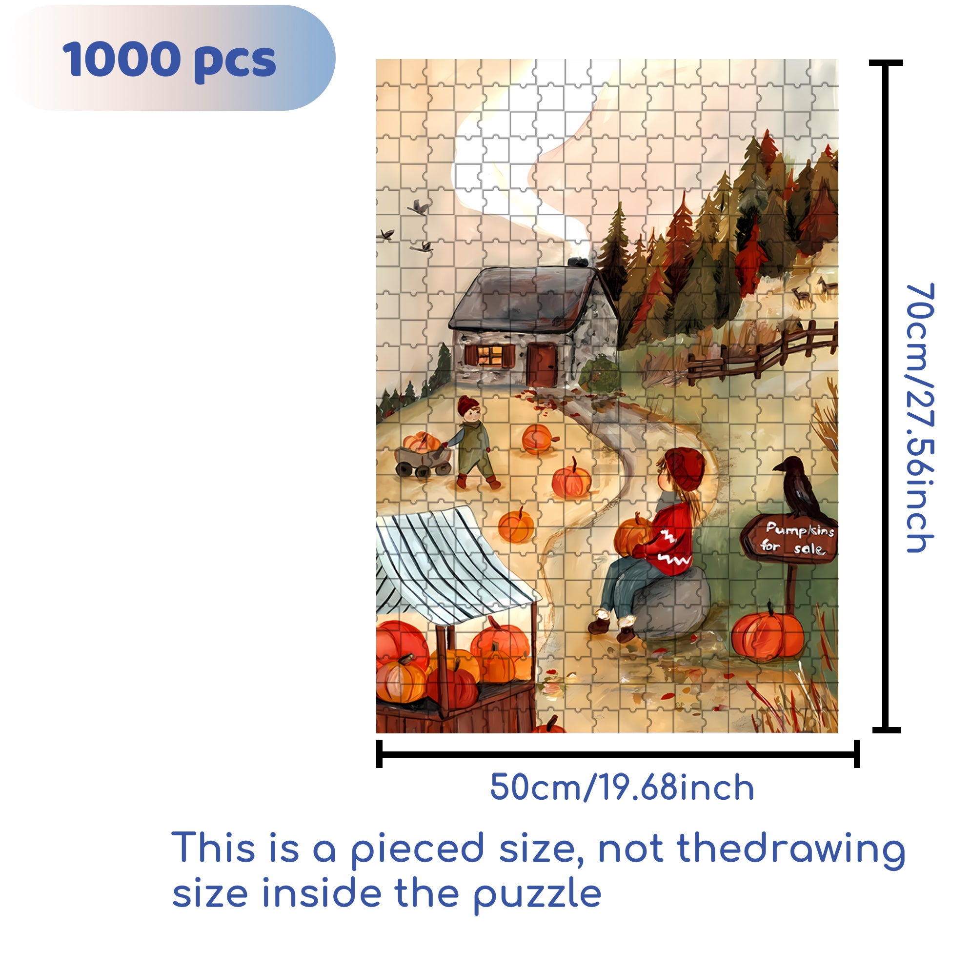 Pumpkins For Sale 500pcs/1000pcs Jigsaw Puzzle, Scratch-Resistant, Interactive Family Game & Brain-Boosting DIY Decor, Perfect for Halloween, Christmas & New Year Gifts, Family Puzzle Game