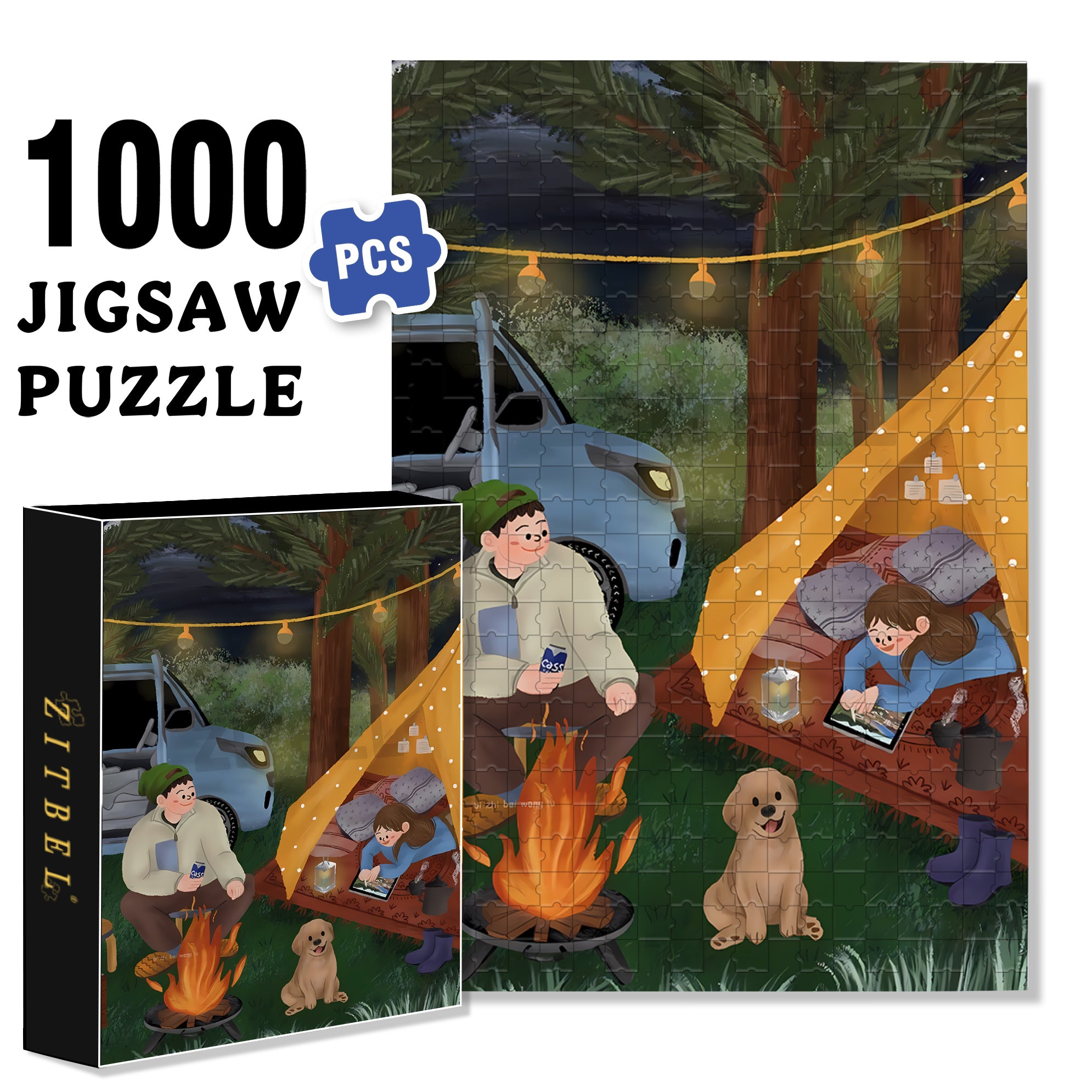 Romantic Camping Night 500pcs/1000pcs Jigsaw Puzzle, Scratch-Resistant, Interactive Family Game & Brain-Boosting DIY Decor, Perfect for Halloween, Christmas & New Year Gifts, Family Puzzle Game