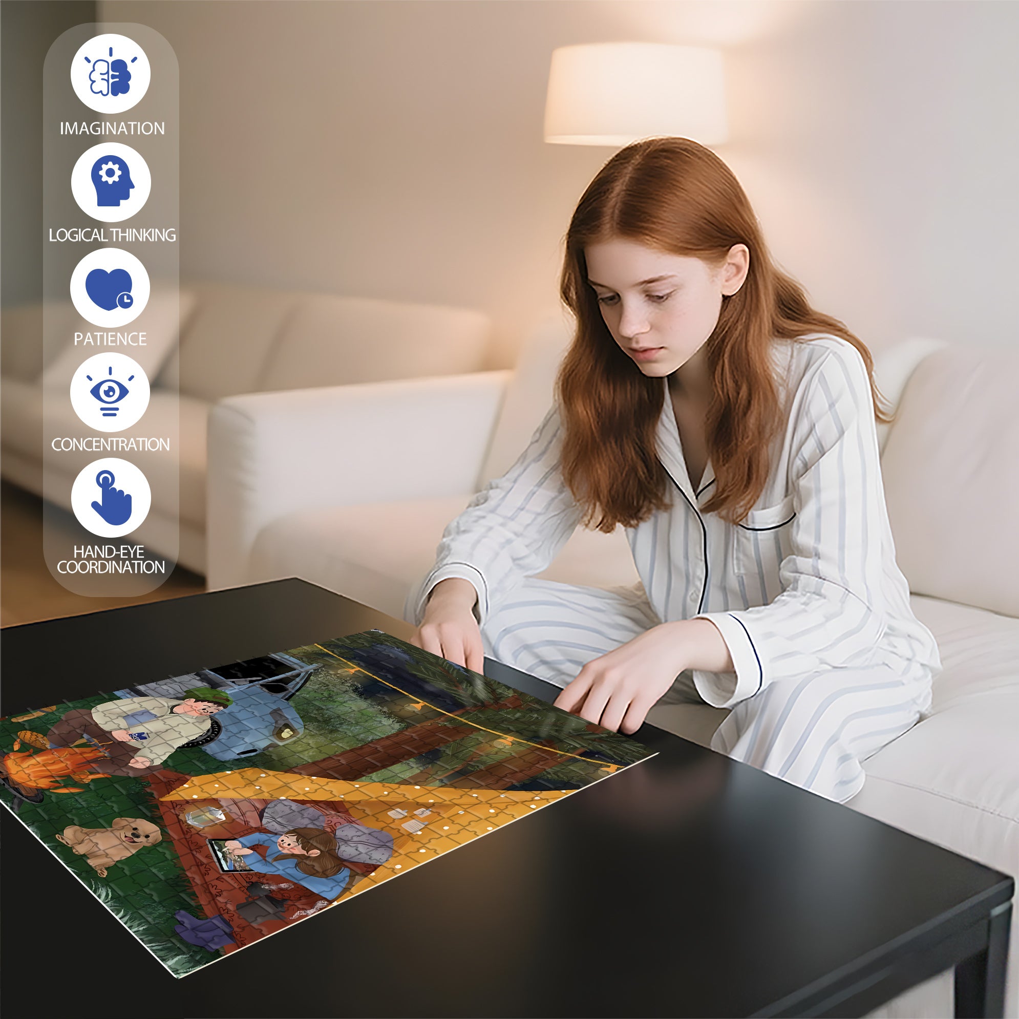 Romantic Camping Night 500pcs/1000pcs Jigsaw Puzzle, Scratch-Resistant, Interactive Family Game & Brain-Boosting DIY Decor, Perfect for Halloween, Christmas & New Year Gifts, Family Puzzle Game