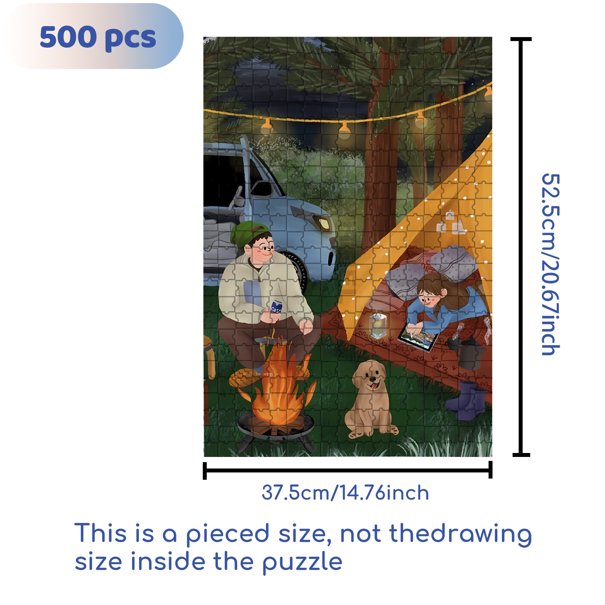 Romantic Camping Night 500pcs/1000pcs Jigsaw Puzzle, Scratch-Resistant, Interactive Family Game & Brain-Boosting DIY Decor, Perfect for Halloween, Christmas & New Year Gifts, Family Puzzle Game