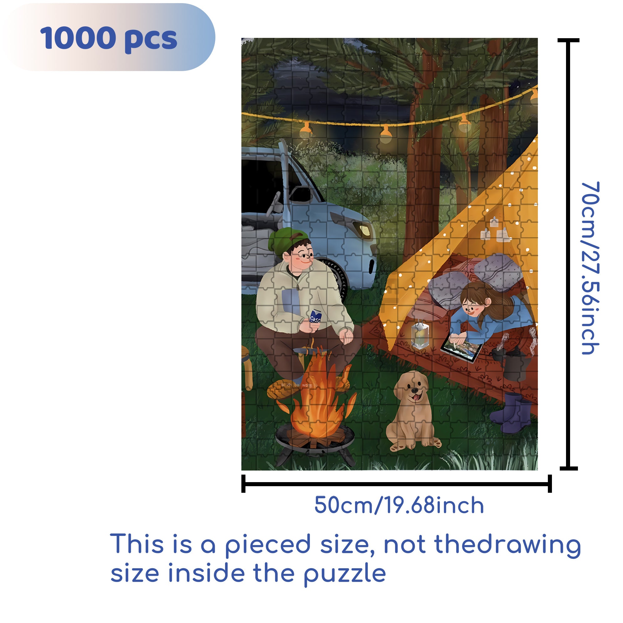 Romantic Camping Night 500pcs/1000pcs Jigsaw Puzzle, Scratch-Resistant, Interactive Family Game & Brain-Boosting DIY Decor, Perfect for Halloween, Christmas & New Year Gifts, Family Puzzle Game