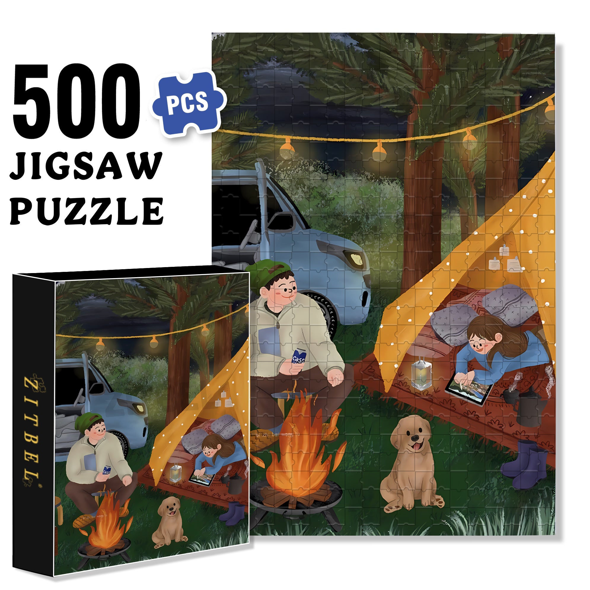 Romantic Camping Night 500pcs/1000pcs Jigsaw Puzzle, Scratch-Resistant, Interactive Family Game & Brain-Boosting DIY Decor, Perfect for Halloween, Christmas & New Year Gifts, Family Puzzle Game