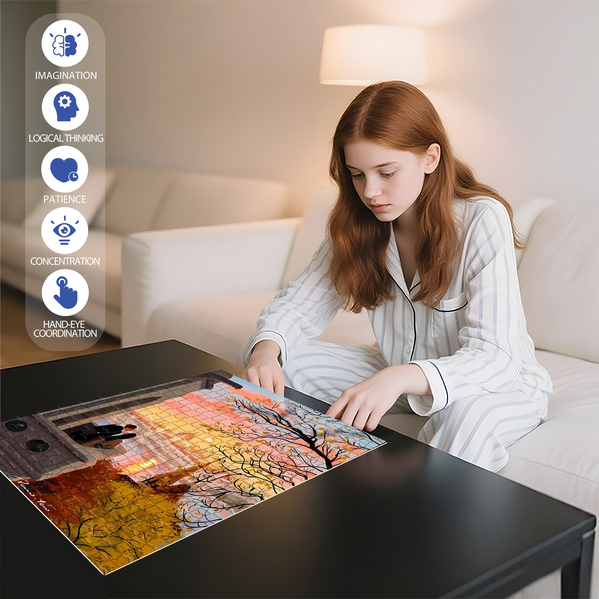 Romantic Sunset 500pcs/1000pcs Jigsaw Puzzle, Scratch-Resistant, Interactive Family Game & Brain-Boosting DIY Decor, Perfect for Halloween, Christmas & New Year Gifts, Family Puzzle Game